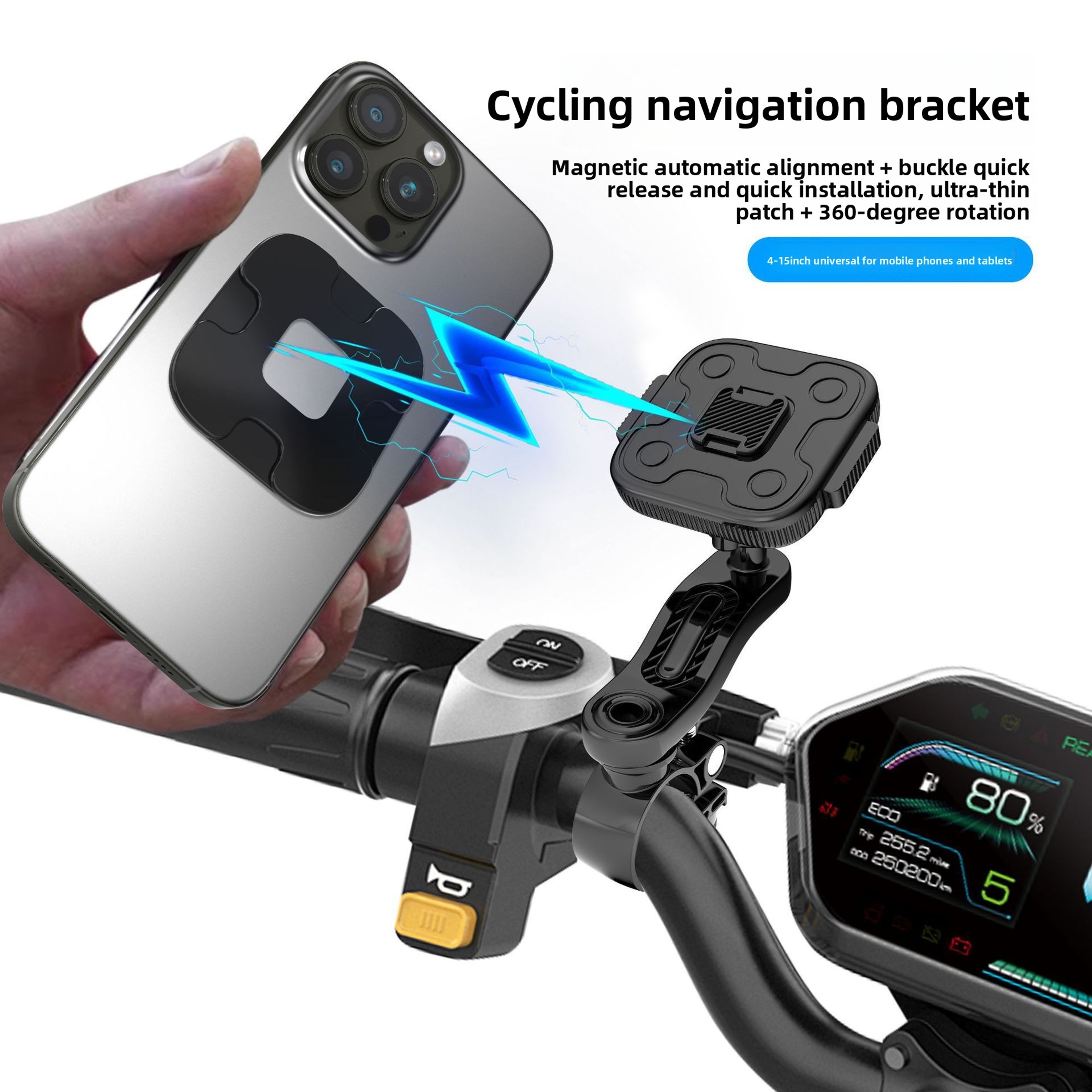 Rotating Motorcycle Phone Holder With Automatic Magnetic Bike Handlebar Mount 3