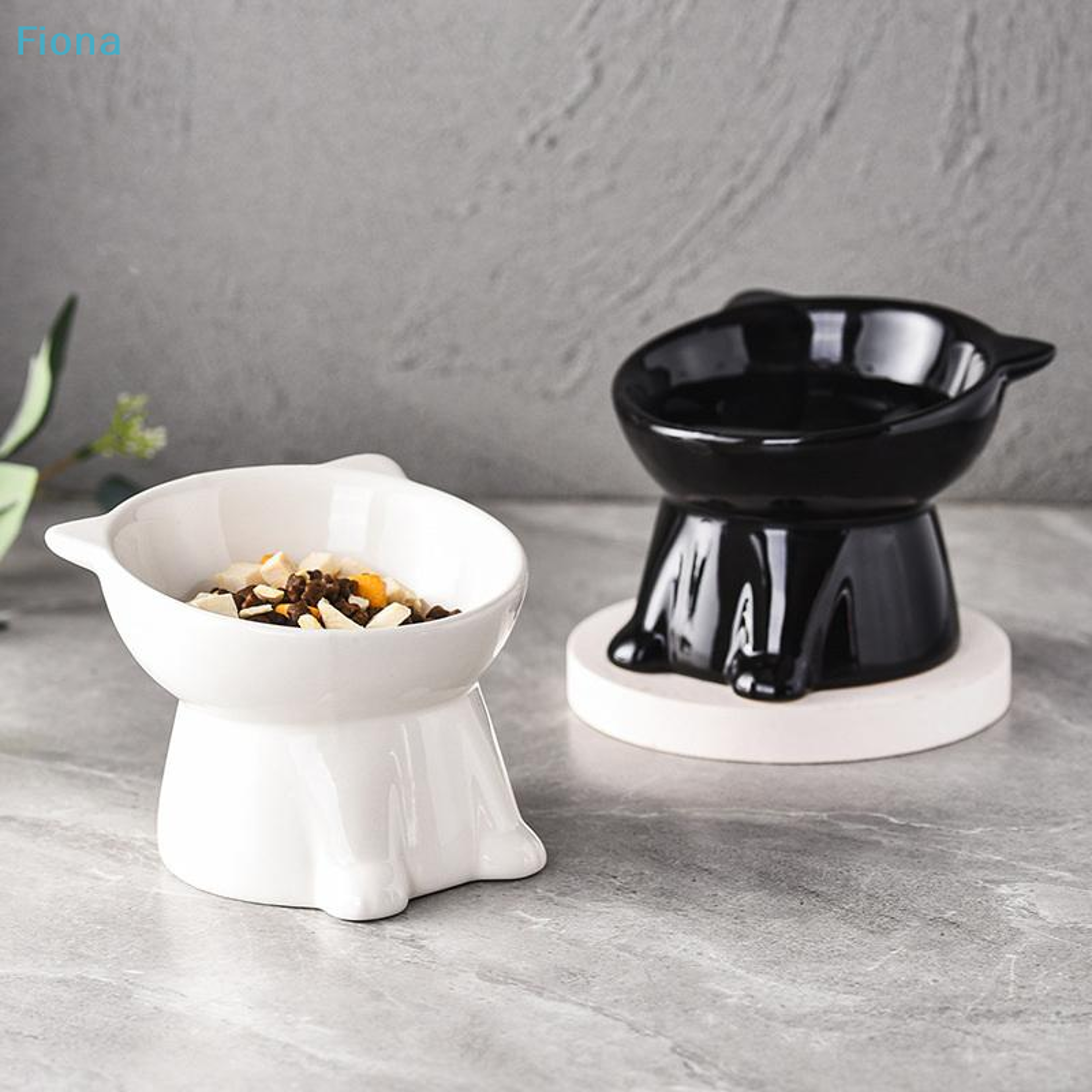 Elevated Ceramic Cat Ear Bowl With Tilted Raised Cat Feeder 5