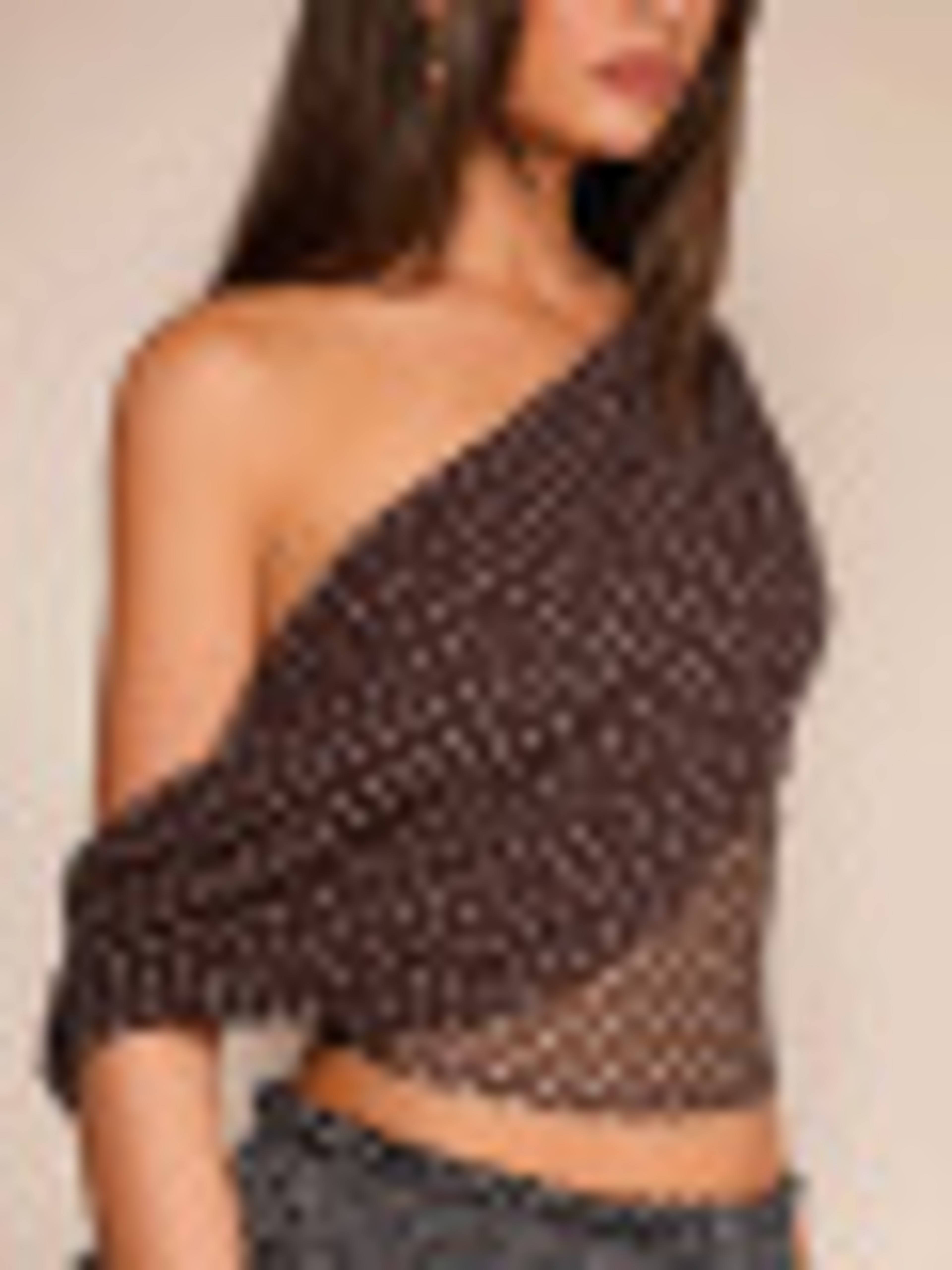 Elegant One Shoulder Crop Top For Women Sheer Mesh Polka Dot Sleeveless Summer Party Top 2