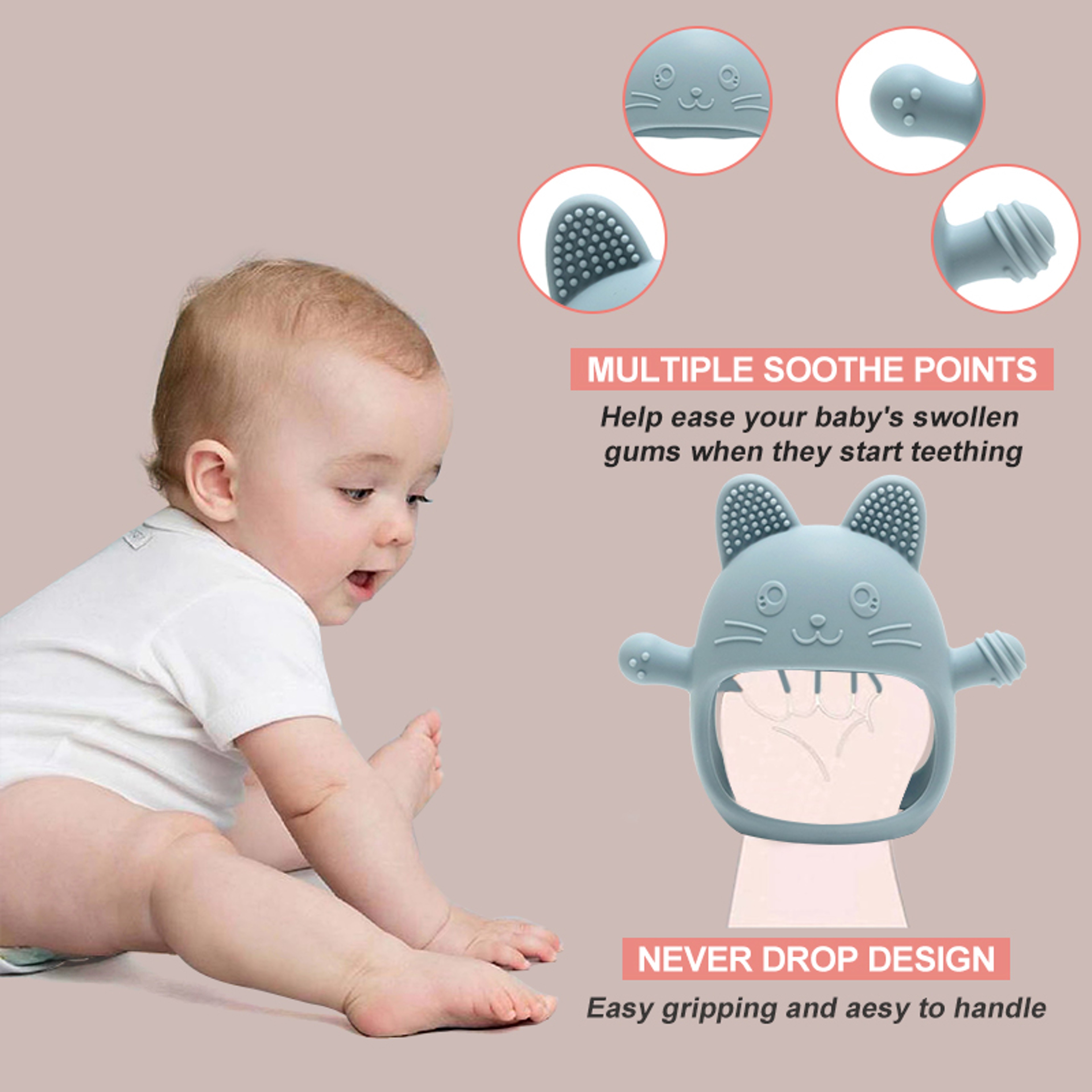 Bunny Baby Teething Mitten Food Grade Silicone Teether Glove For Soothing Gums 3