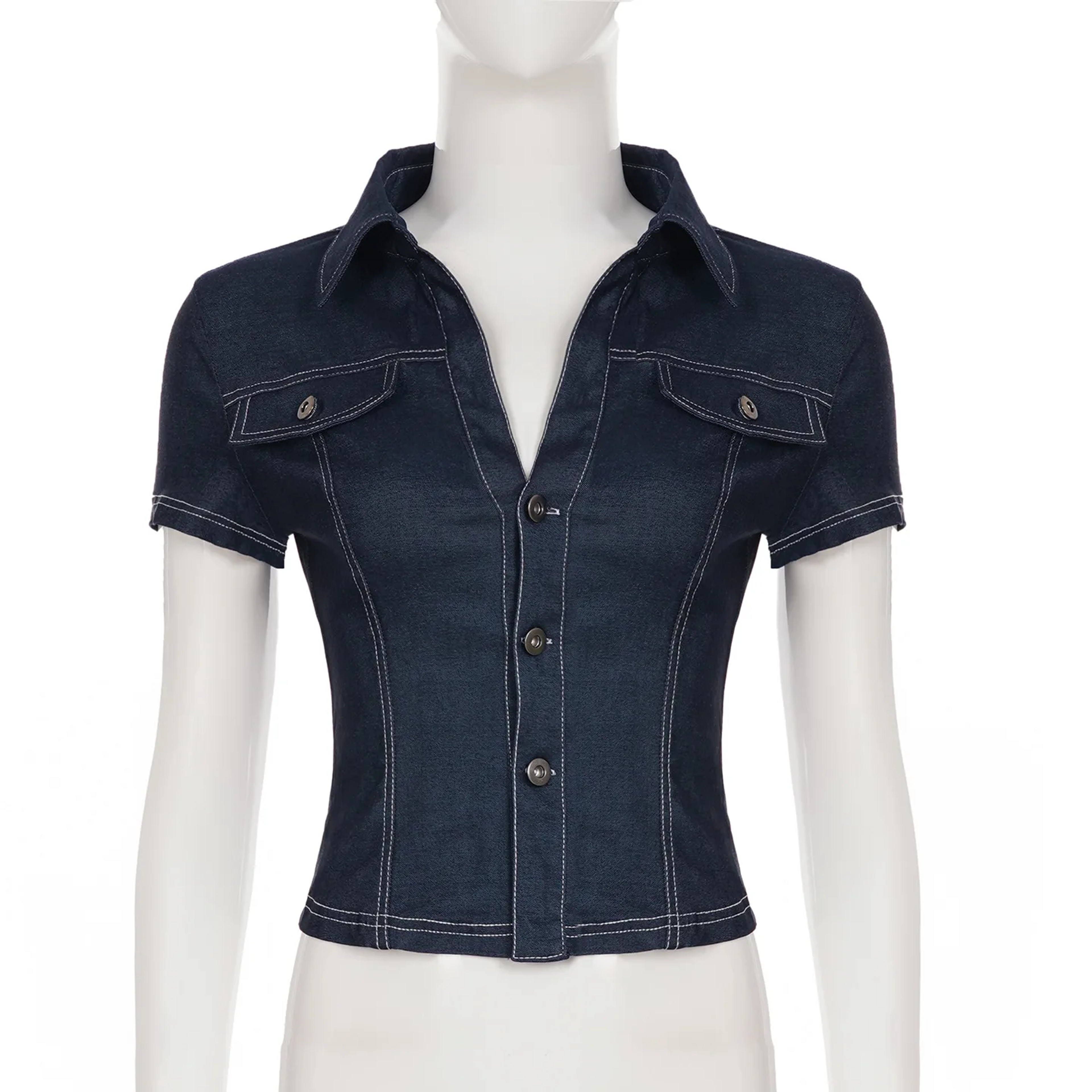 Denim Crop Top Retro Button Up Cropped Denim Cardigan For Women 4
