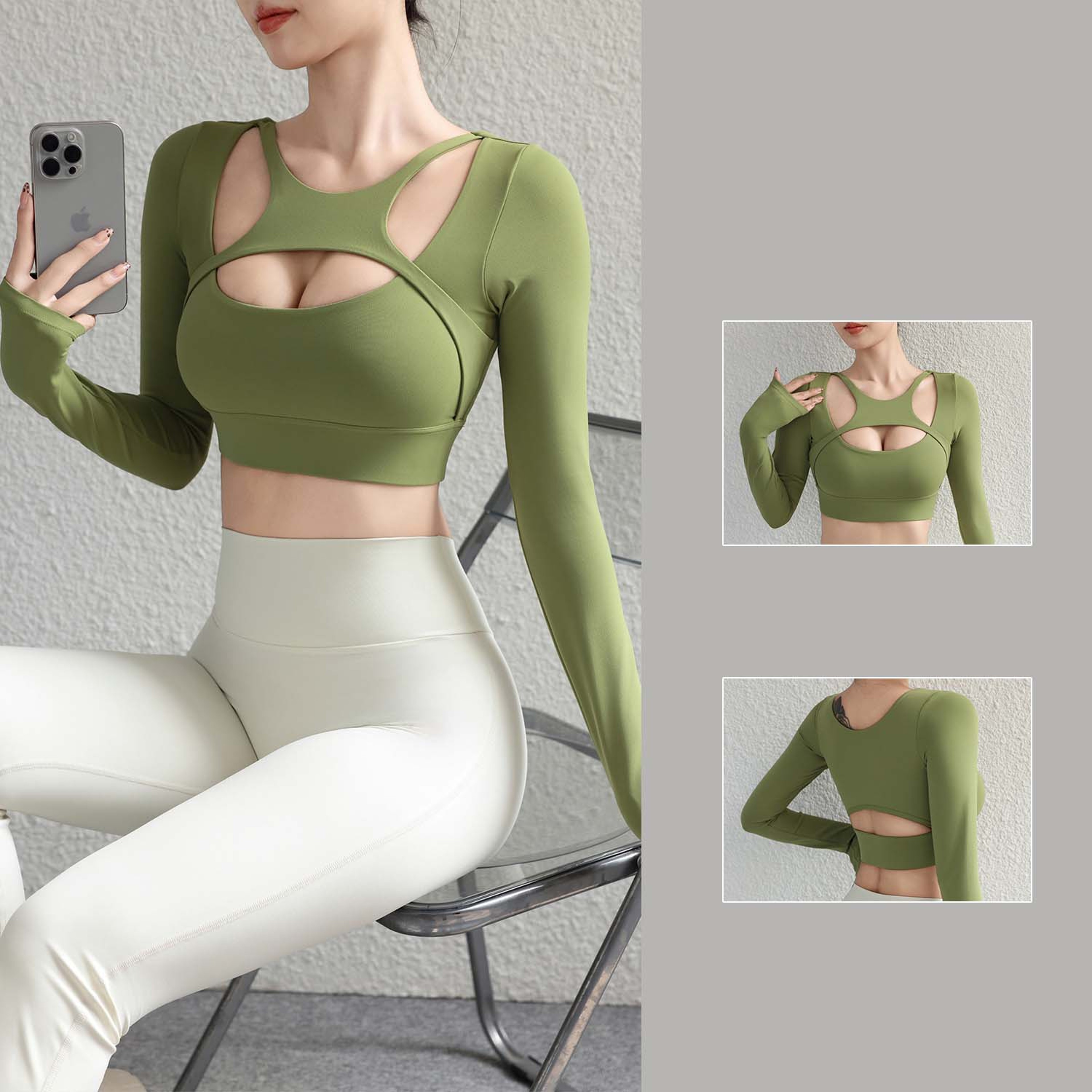 Long Sleeve Yoga Crop Top Open Back Slim Fit Womens Gym Shirt For Pilates  Training 8