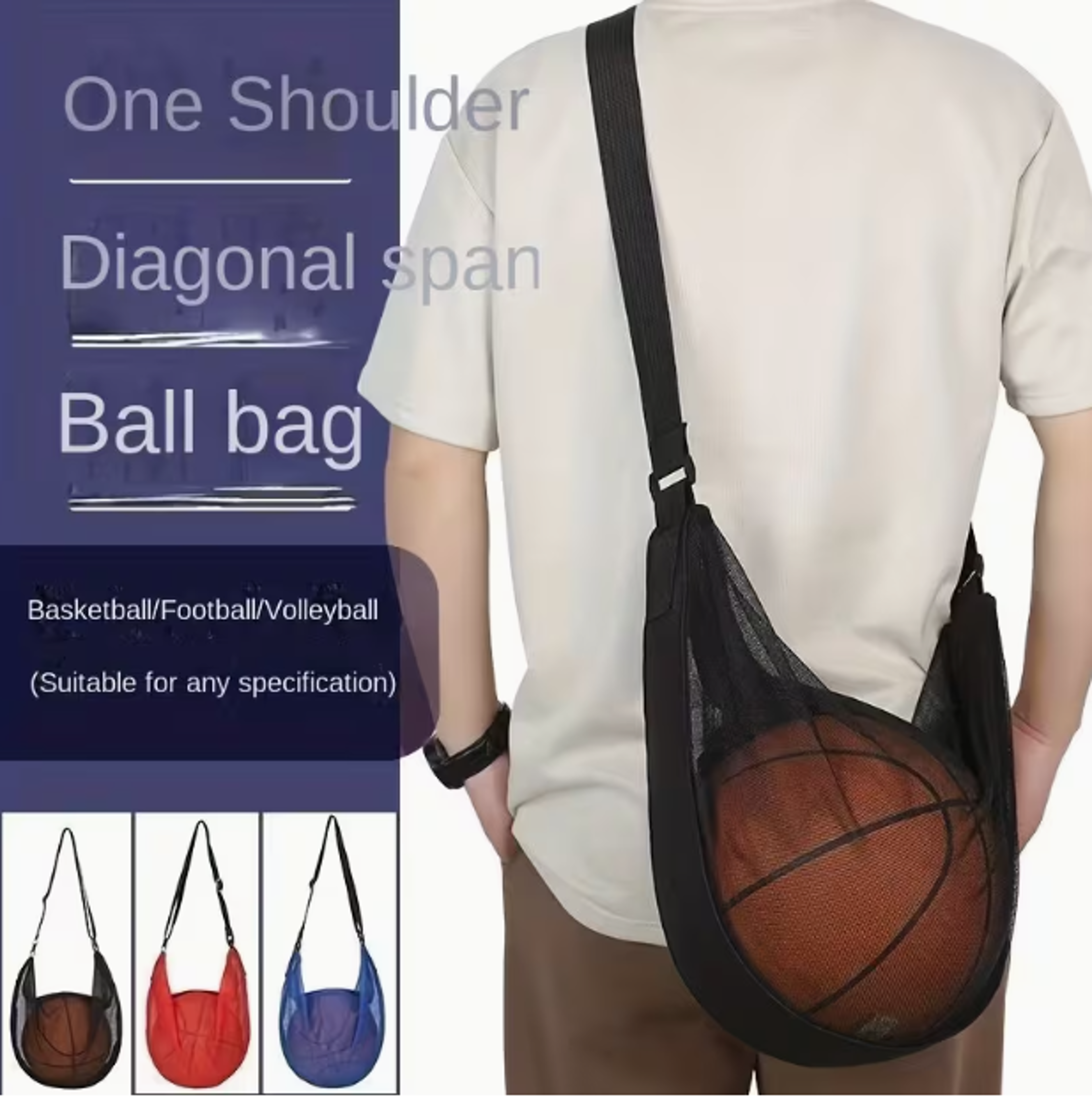 Portable Basketball Bag Crossbody Ball Storage Bag for Basketball, Soccer, Volleyball & Bowling – view 6
