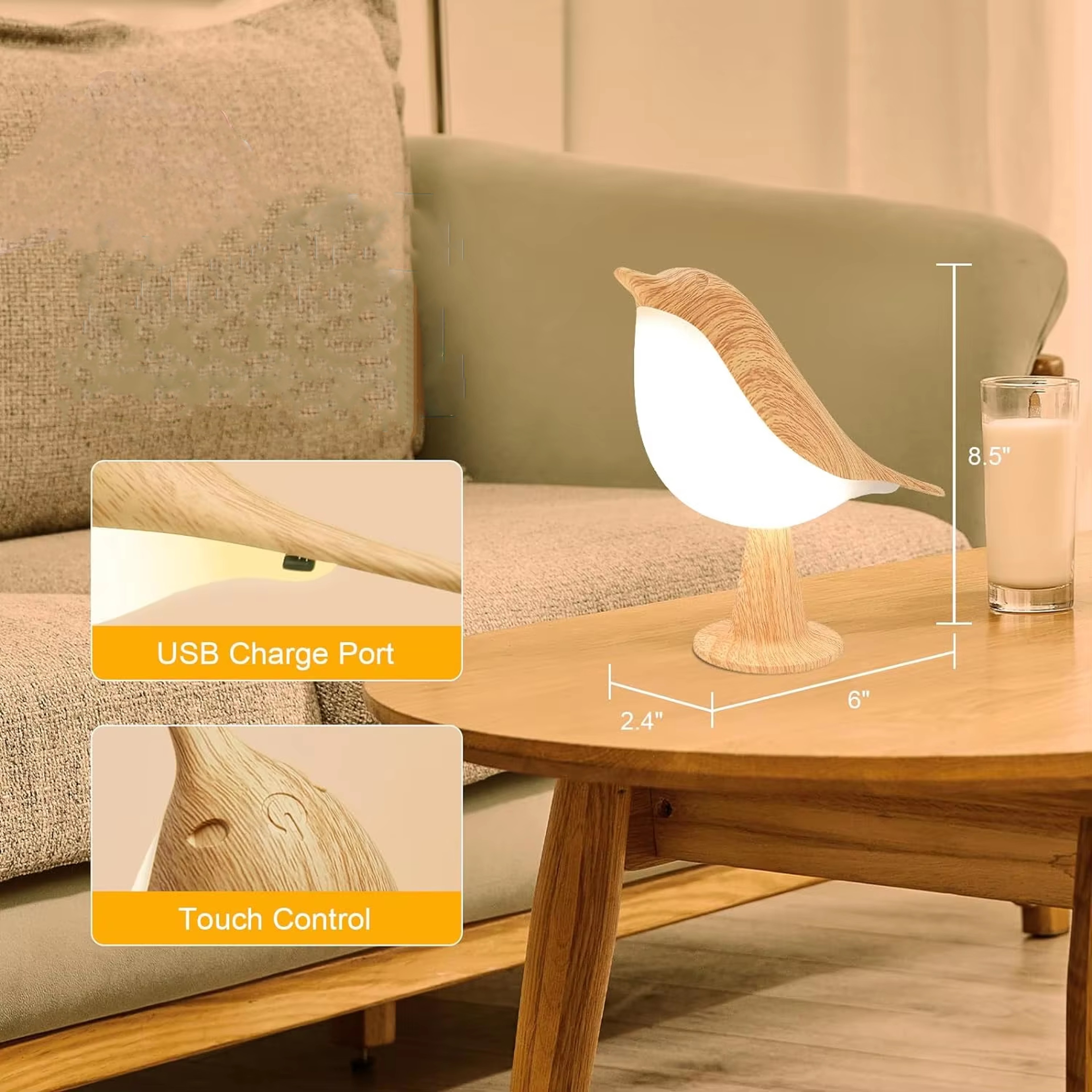 Bird Lamp LED Table Lamp Rechargeable Night Light with Touch Control and Level Dimmable Brightness – view 4