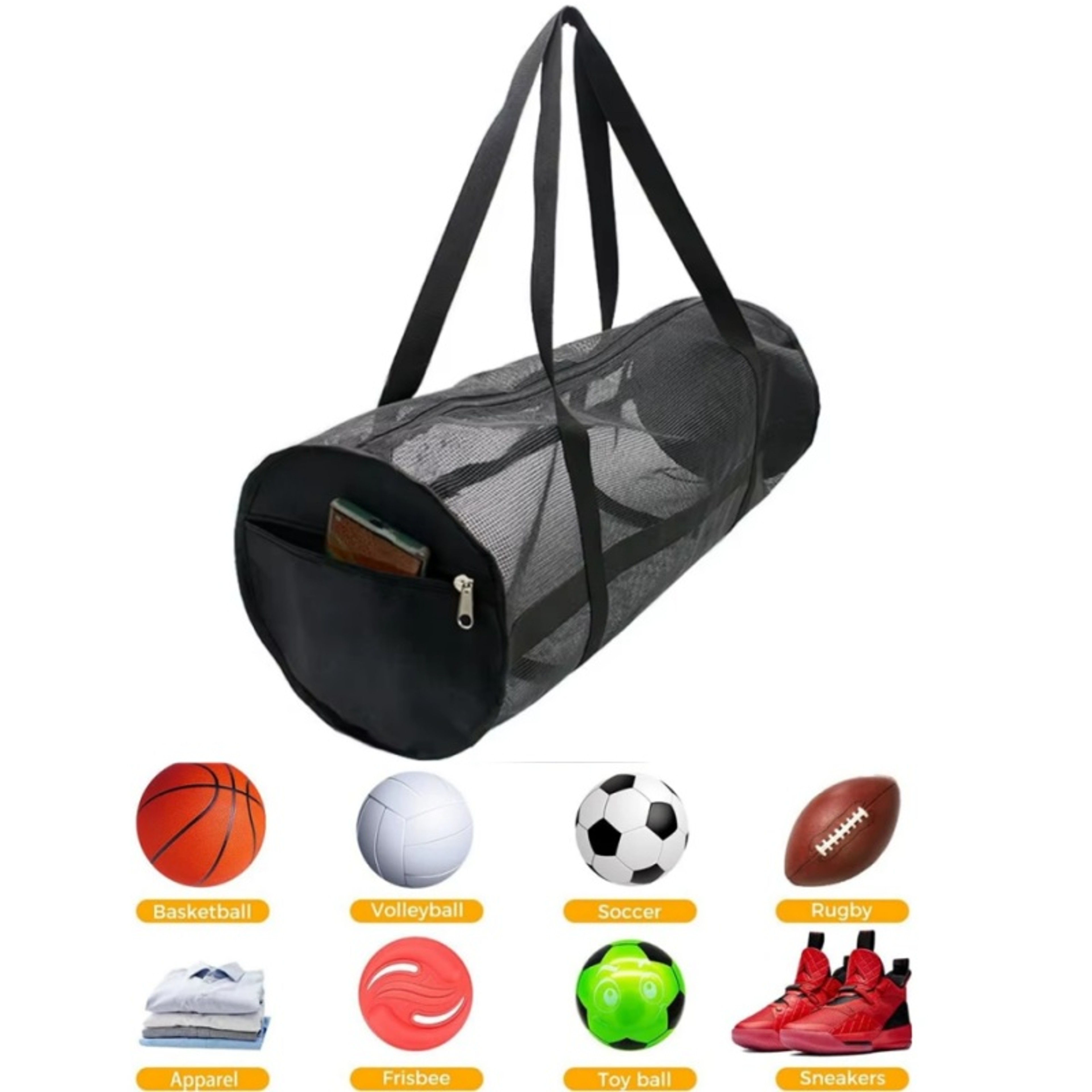 Portable Mesh Sports Bag Large Capacity Ball Storage Backpack With Zipper 1