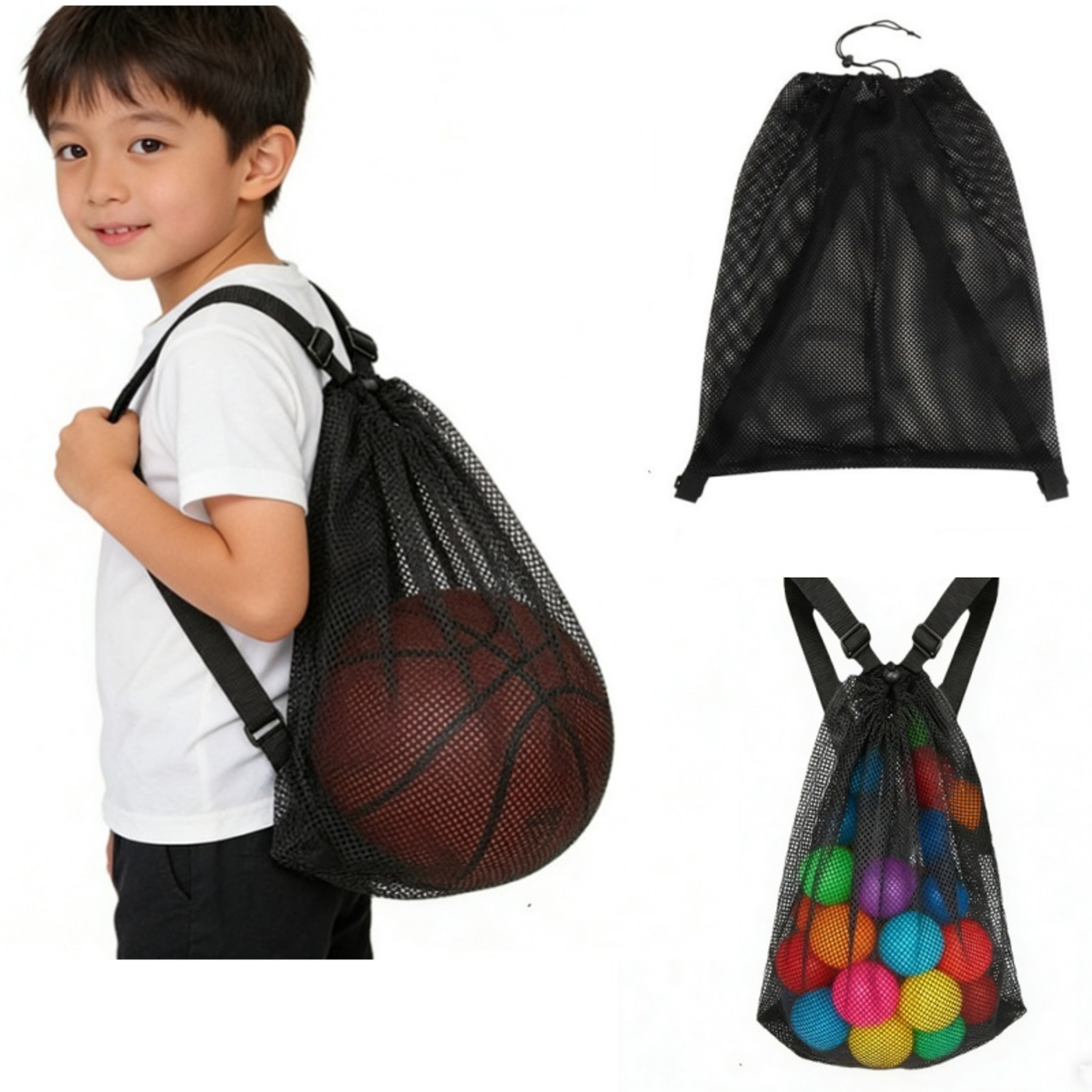 Portable Mesh Drawstring Backpack Sports Ball Bag With Zipper Pocket 2