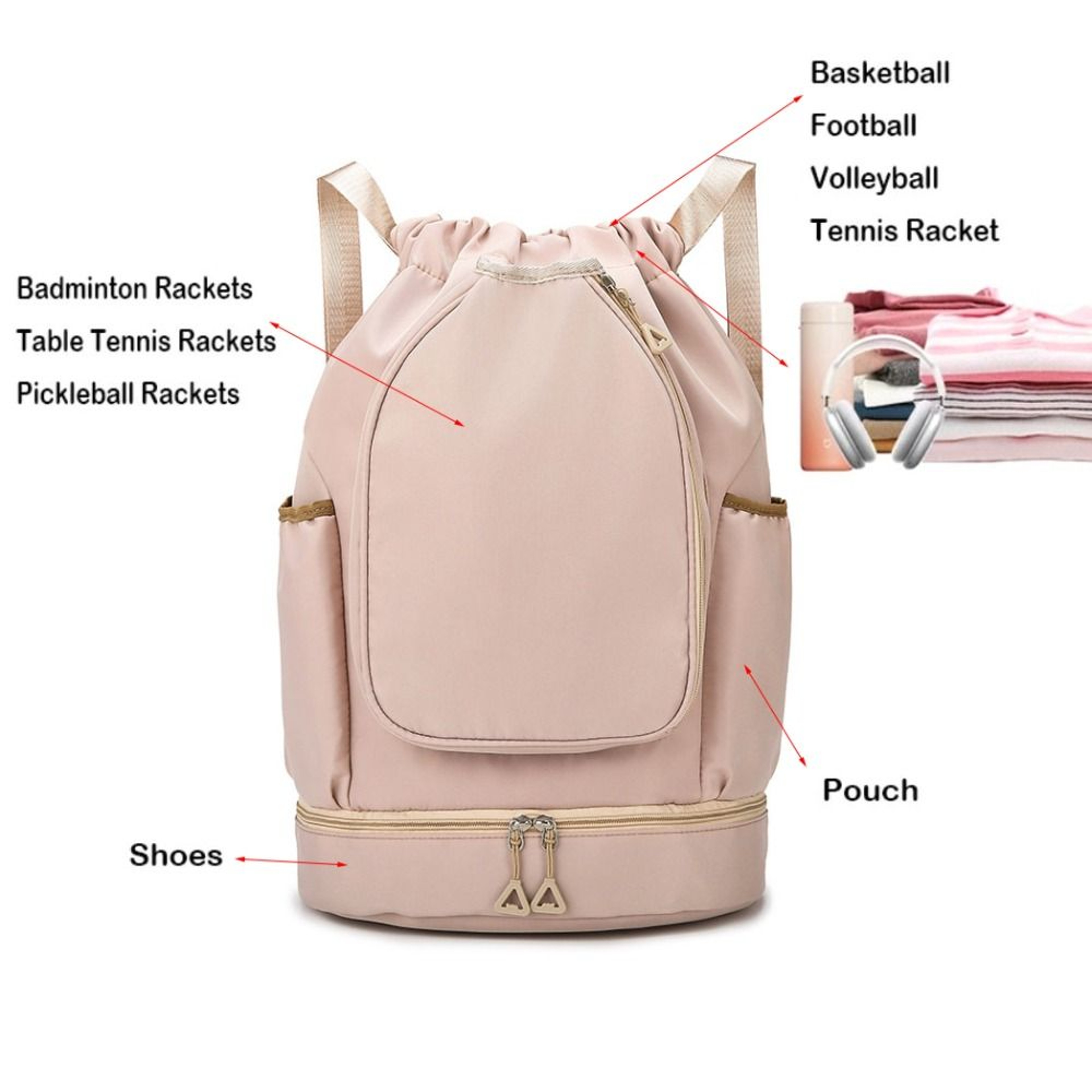 Elite Badminton Racket Backpack With Shoe Compartment Large Waterproof Sports Backpack For Pickleba 9