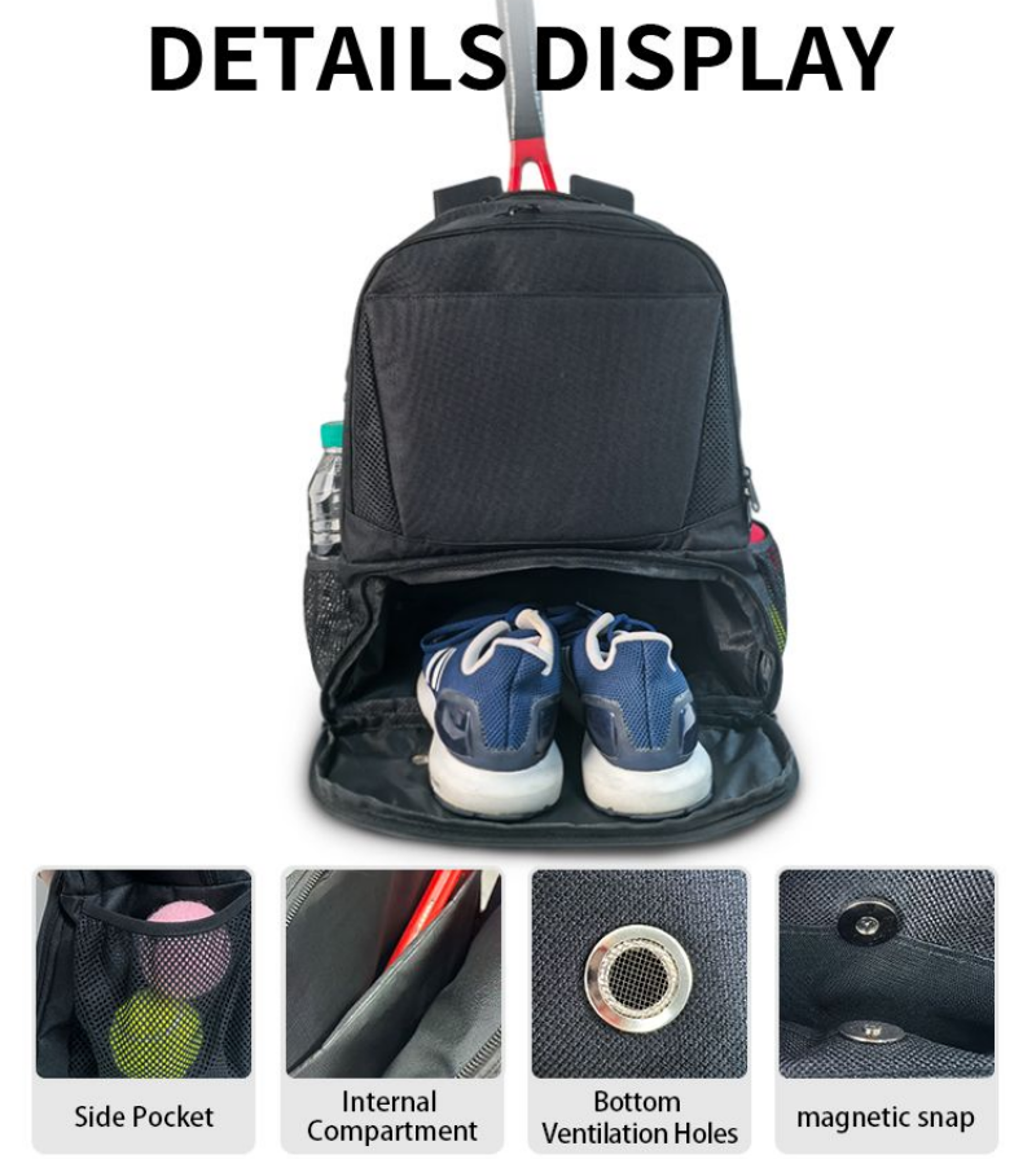 Large Capacity Tennis Backpack With Shoe Compartment Nylon Tennis Racket Bag 4
