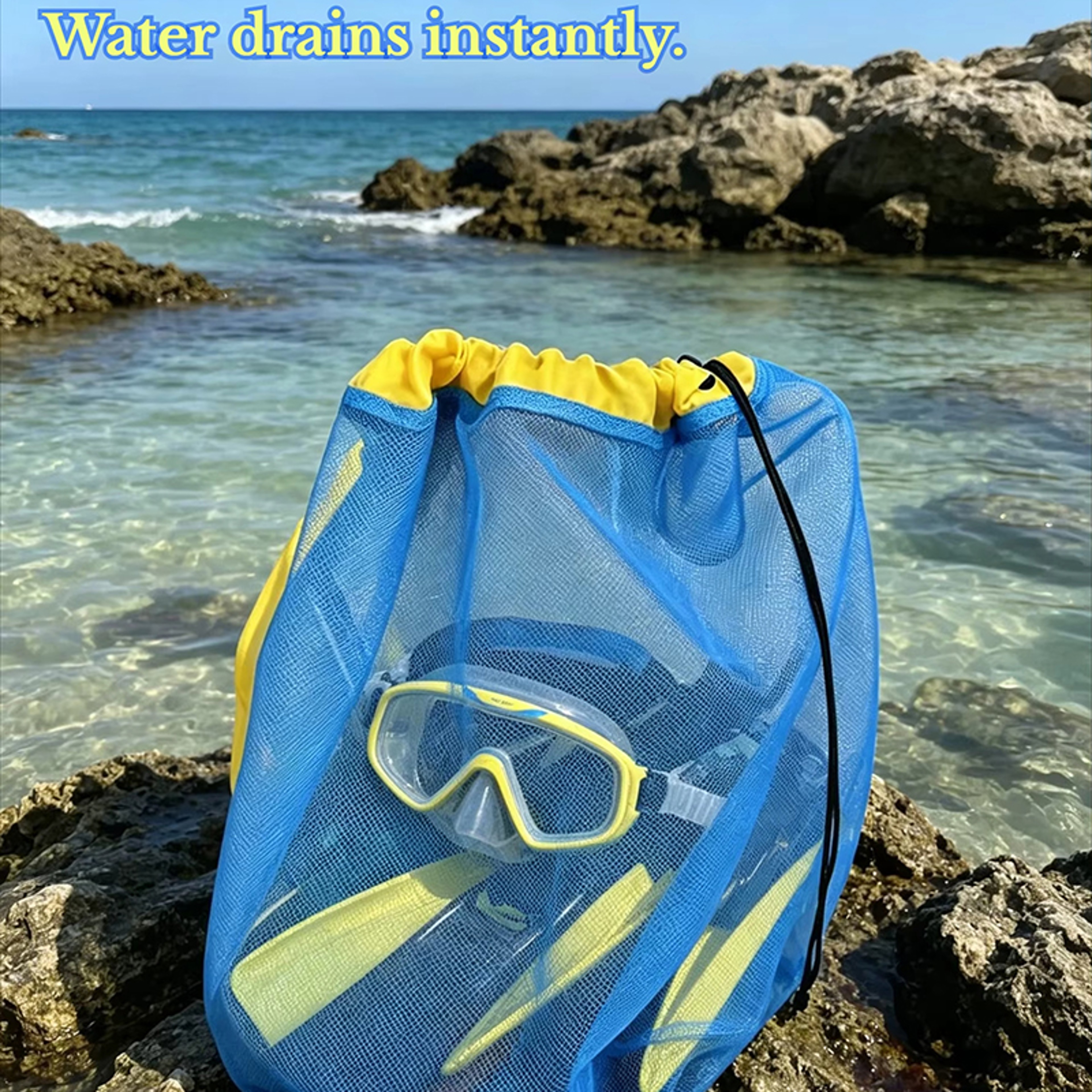 Mesh Beach Bag Drawstring Backpack Large Capacity Sandproof Beach Organizer 7