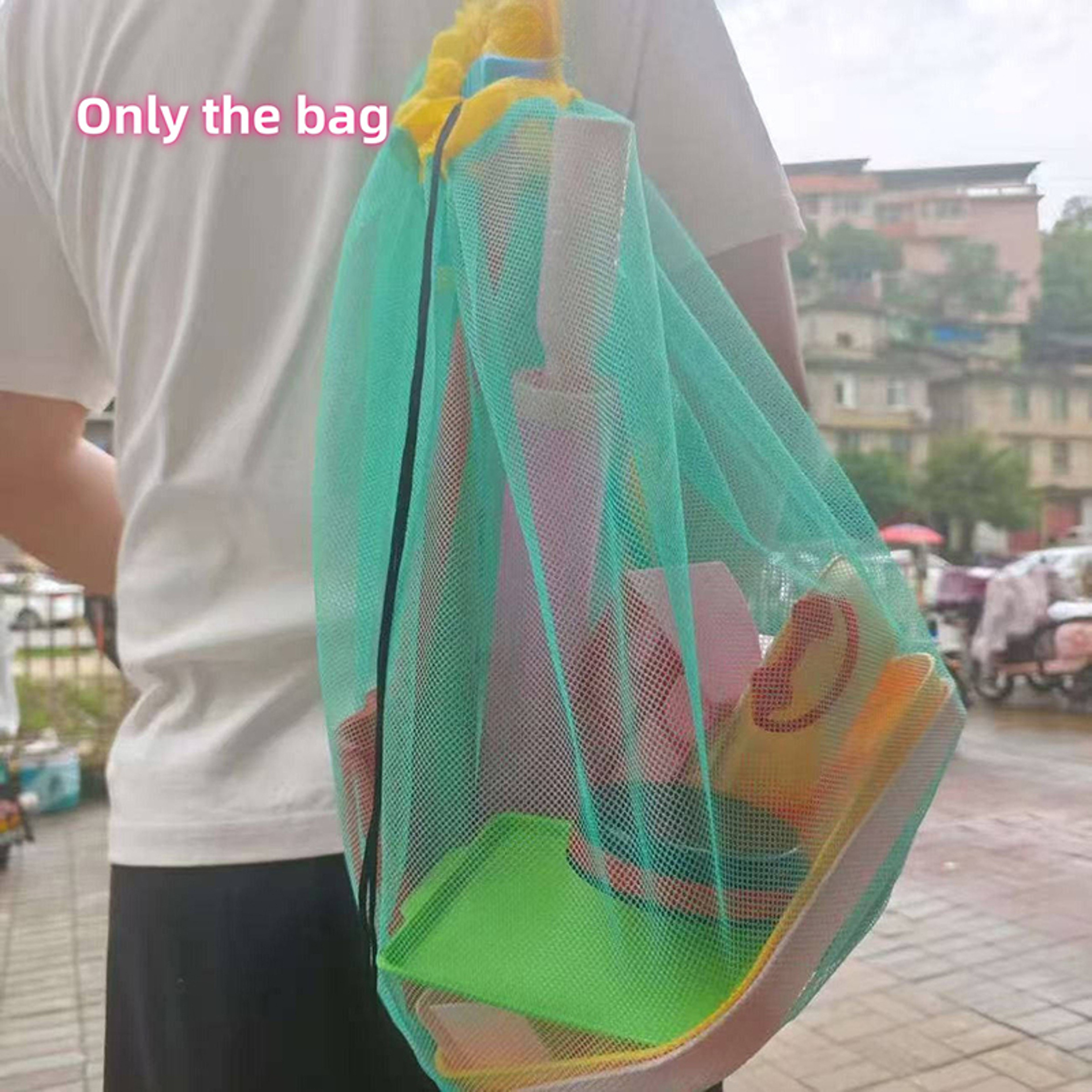 Mesh Beach Bag Drawstring Backpack Large Capacity Sandproof Beach Organizer 3