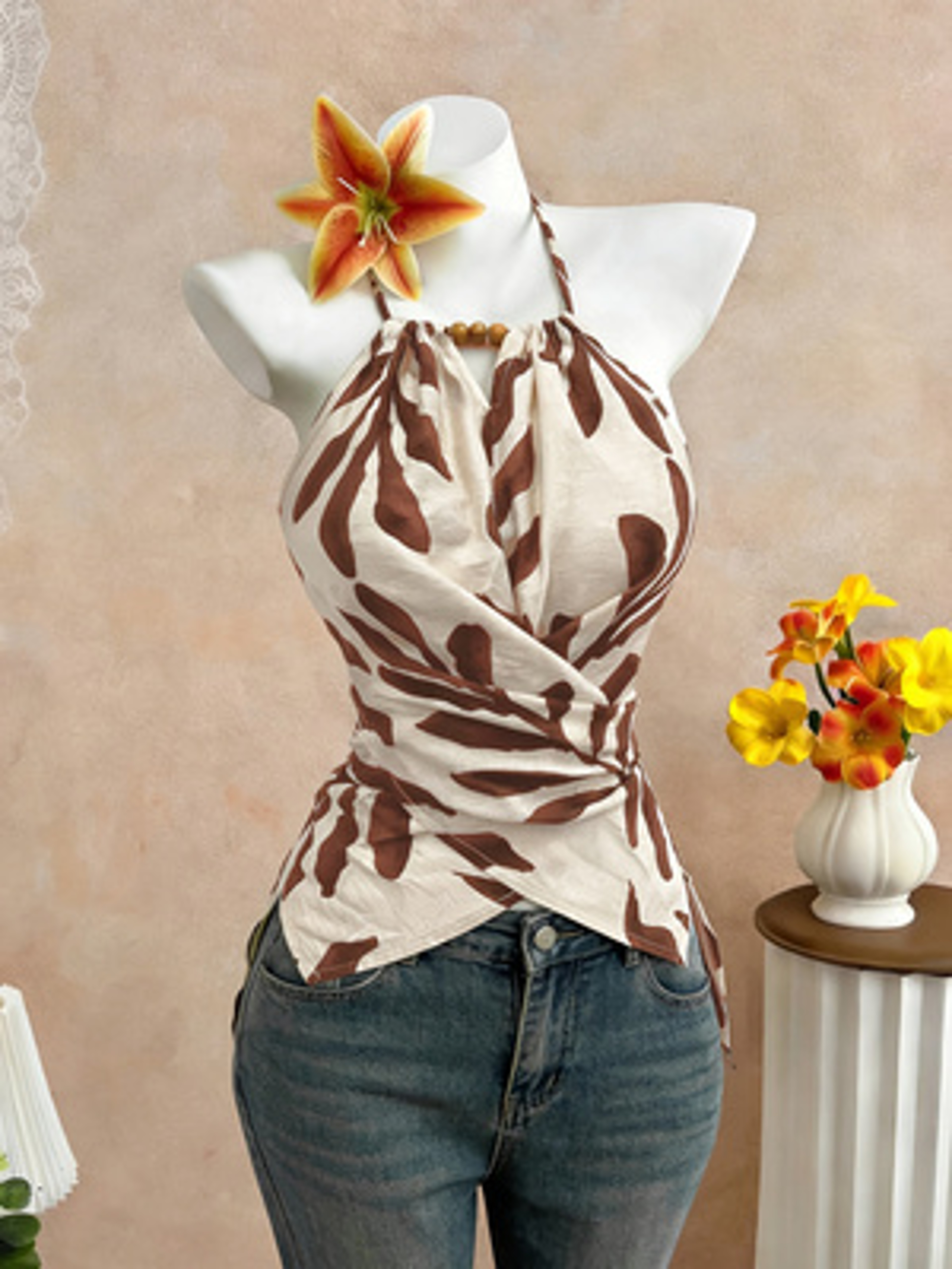 Women's Cross Back Tank Top Boho Floral Summer Vacation Sleeveless Blouse – view 5