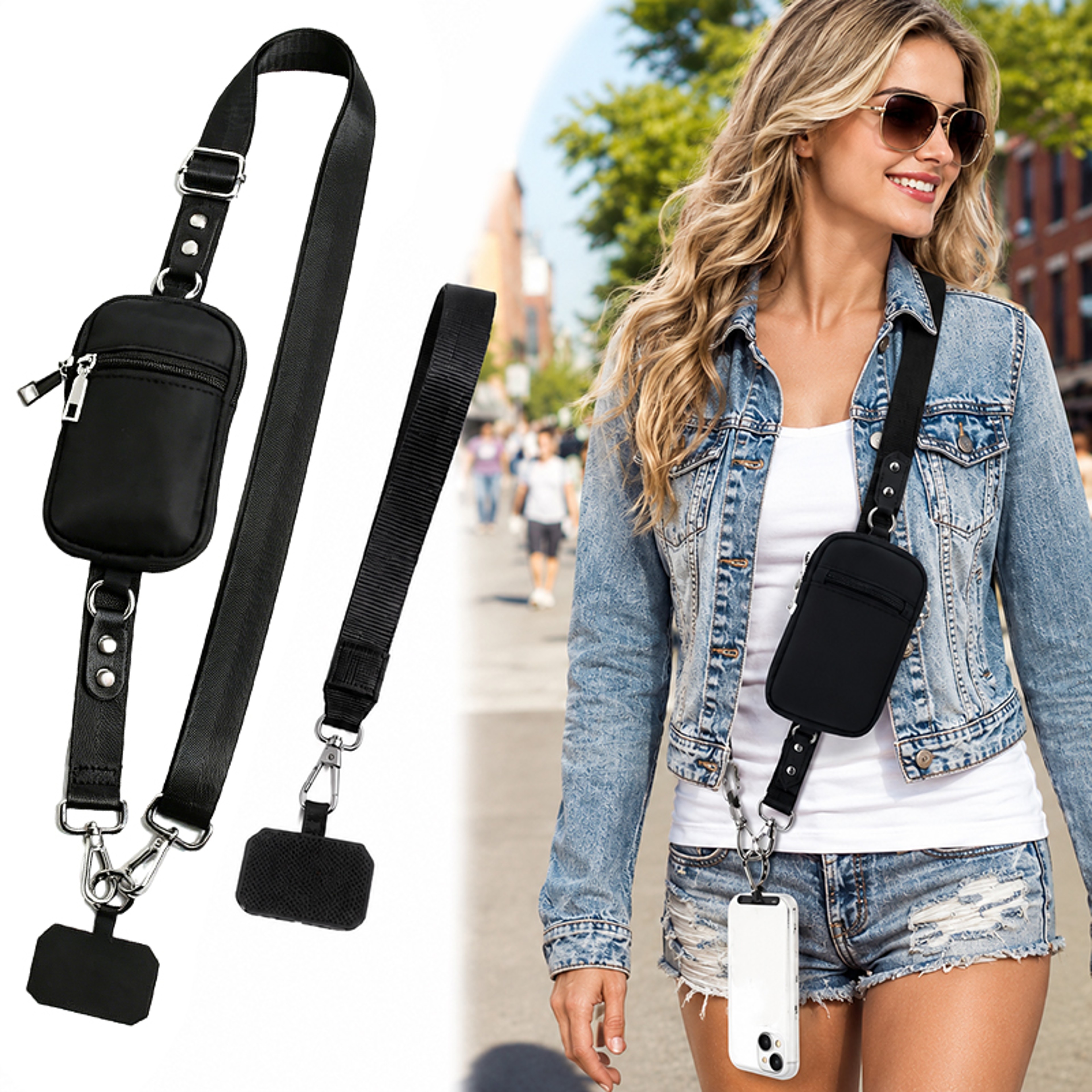 Adjustable Crossbody Phone Bag With RFID Blocking Wallet  Detachable Phone Lanyard 0