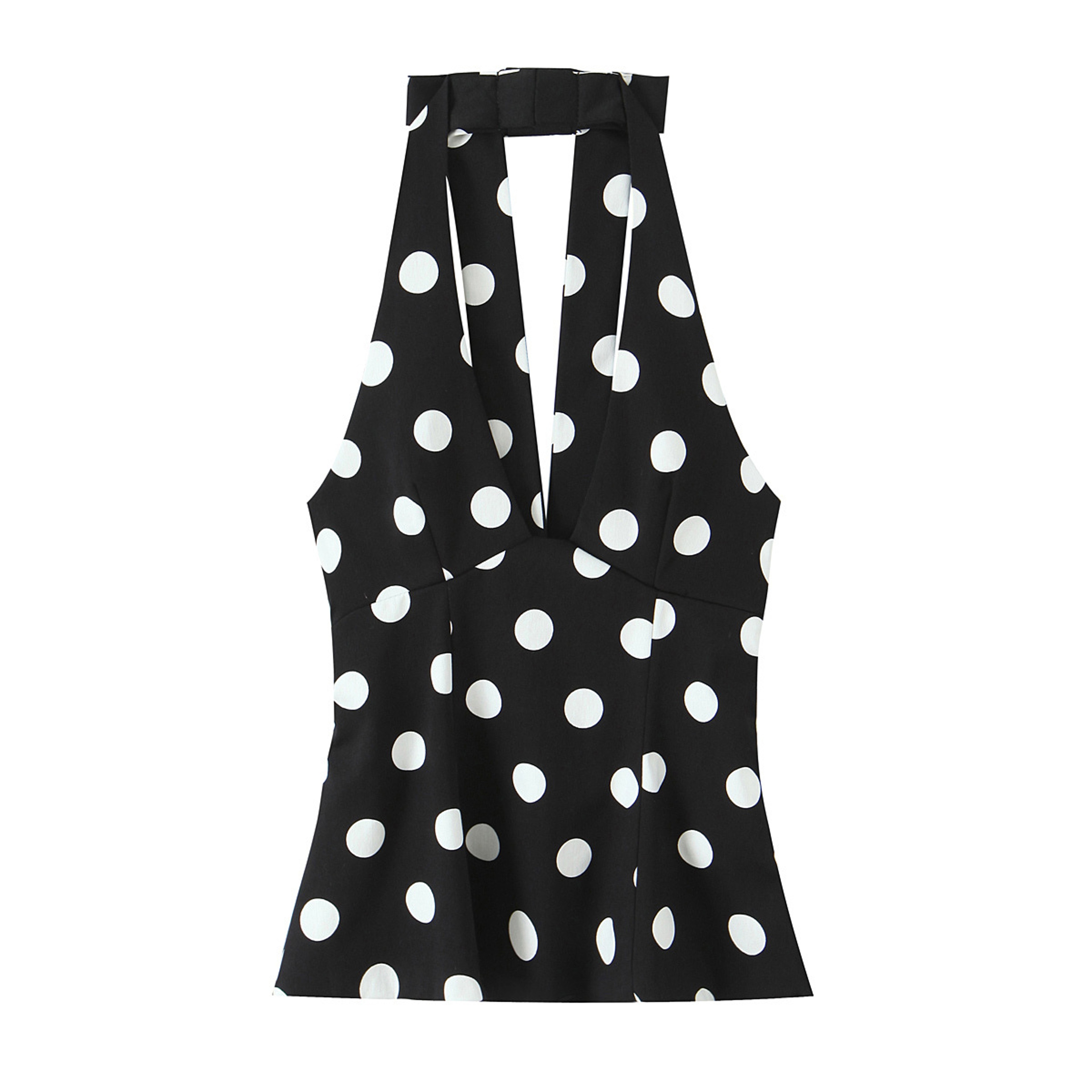 Vintage Chic Backless Halter Top Polka Dot Bow Tie Womens Summer Blouse 5