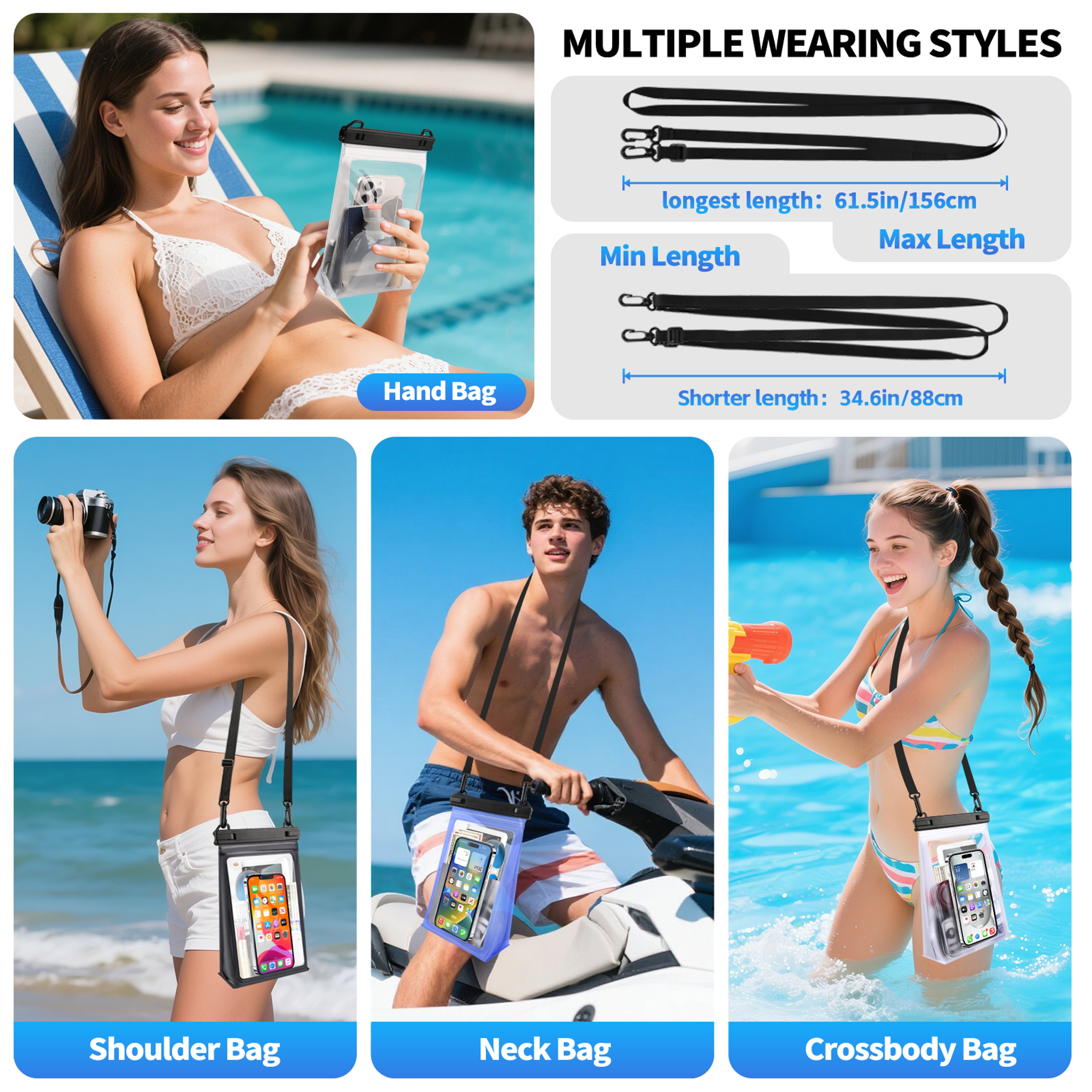 Waterproof Beach Bag Clear Crossbody Phone  Essentials Pouch 5
