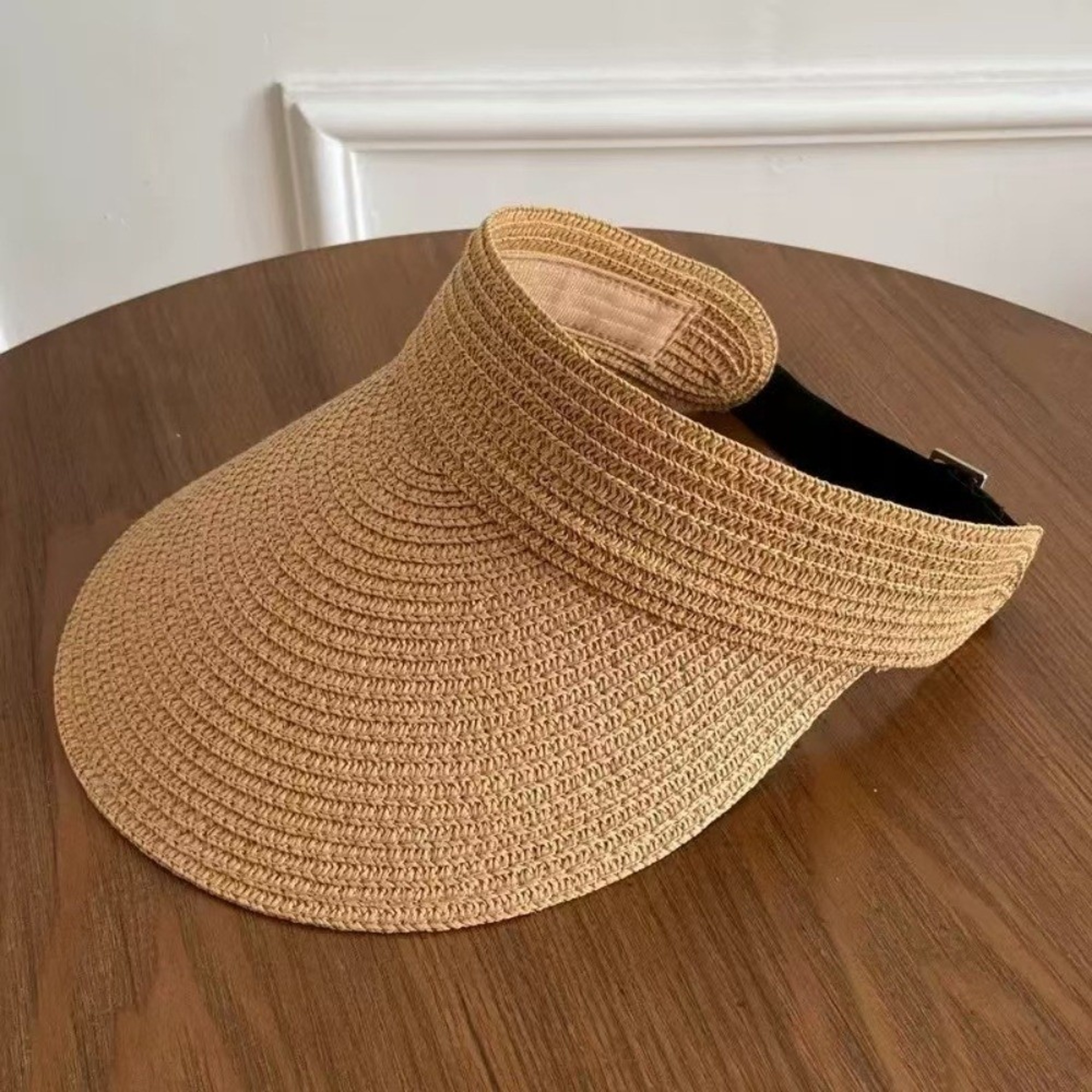 Coastal Breeze Straw Sun Visor  Foldable Wide Brim Sun Hat With Adjustable OpenTop Design 3