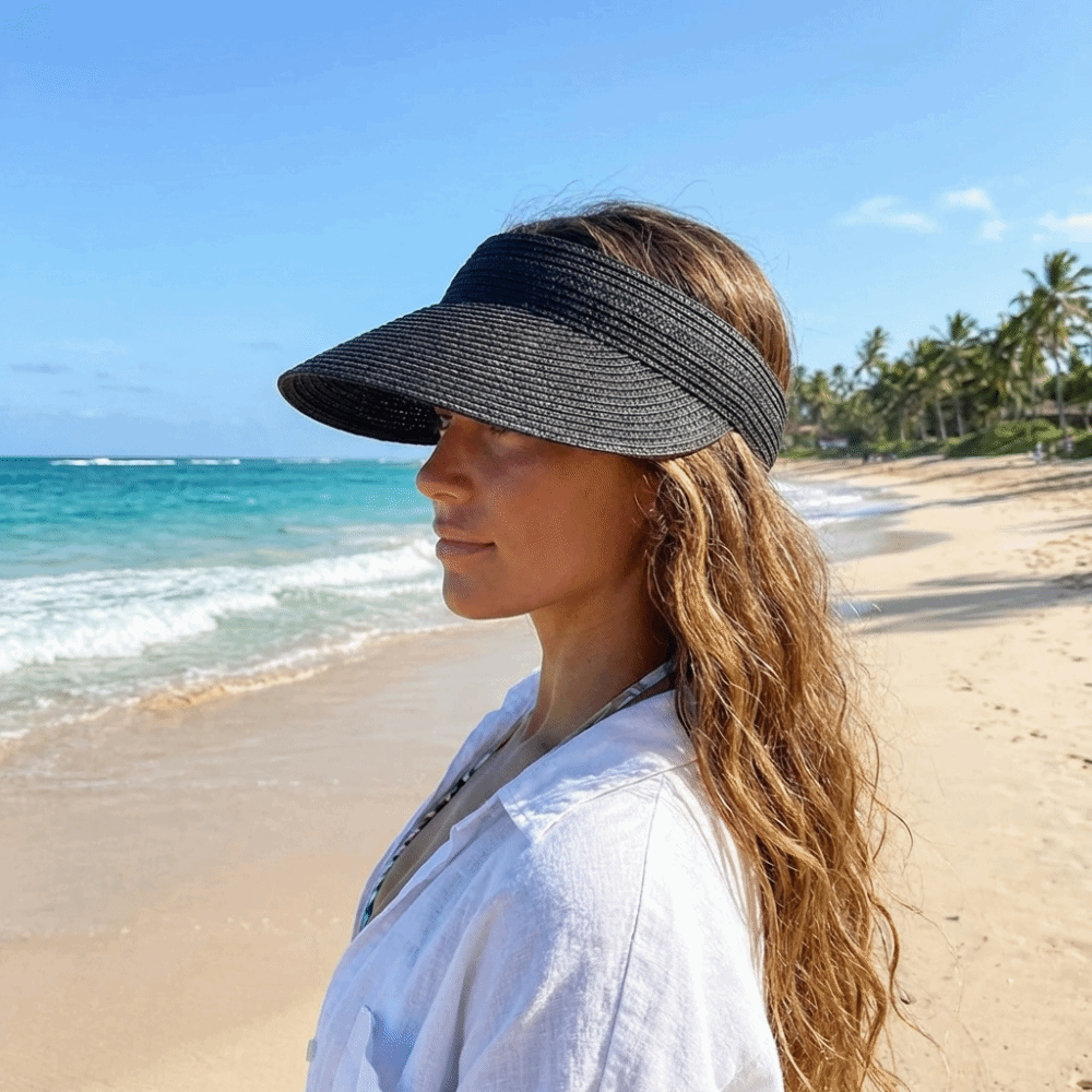 Coastal Breeze Straw Sun Visor  Foldable Wide Brim Sun Hat With Adjustable OpenTop Design 5
