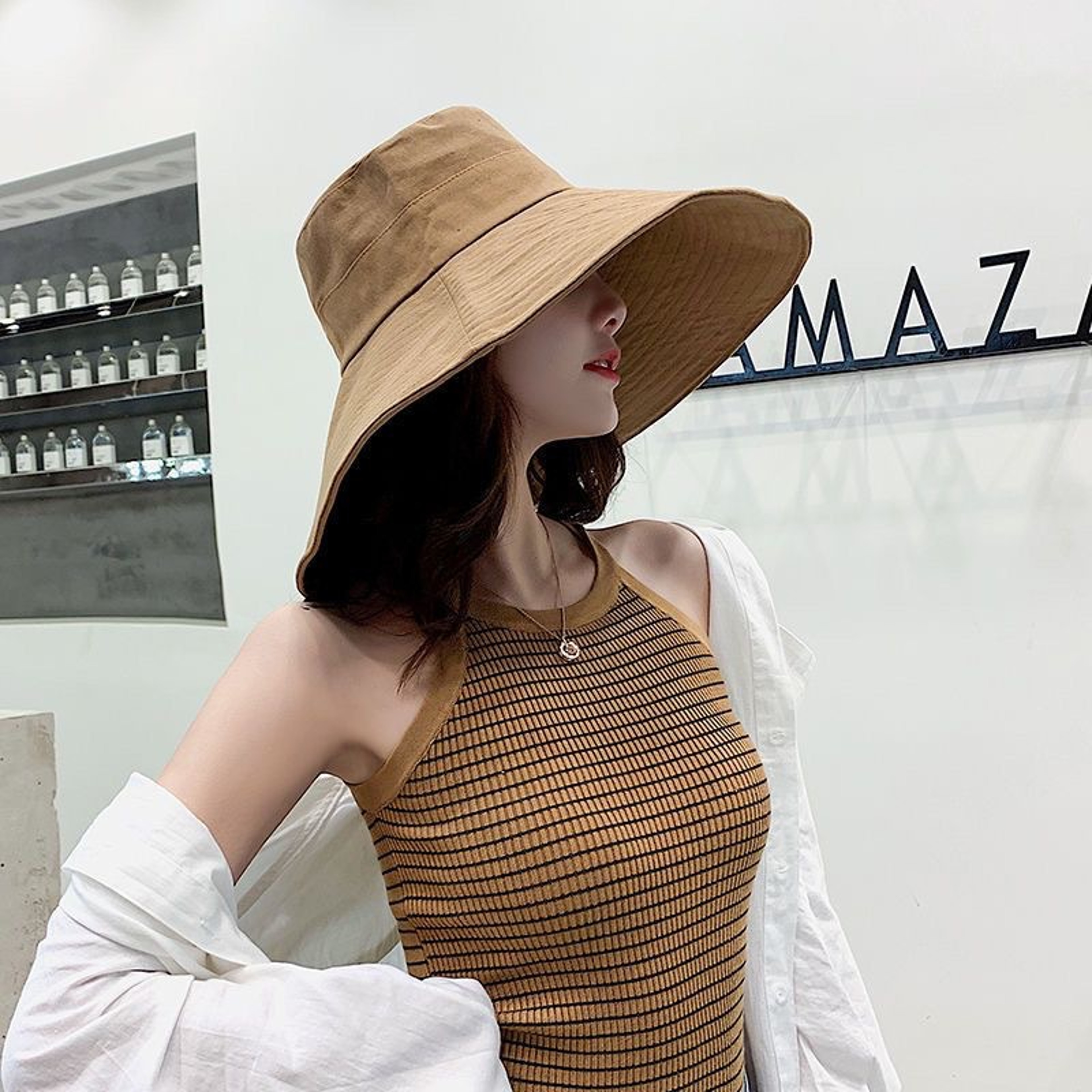 Wide Brim Sun Hat For Women Foldable UV Protection Bucket Hat With Full Face Shade 3