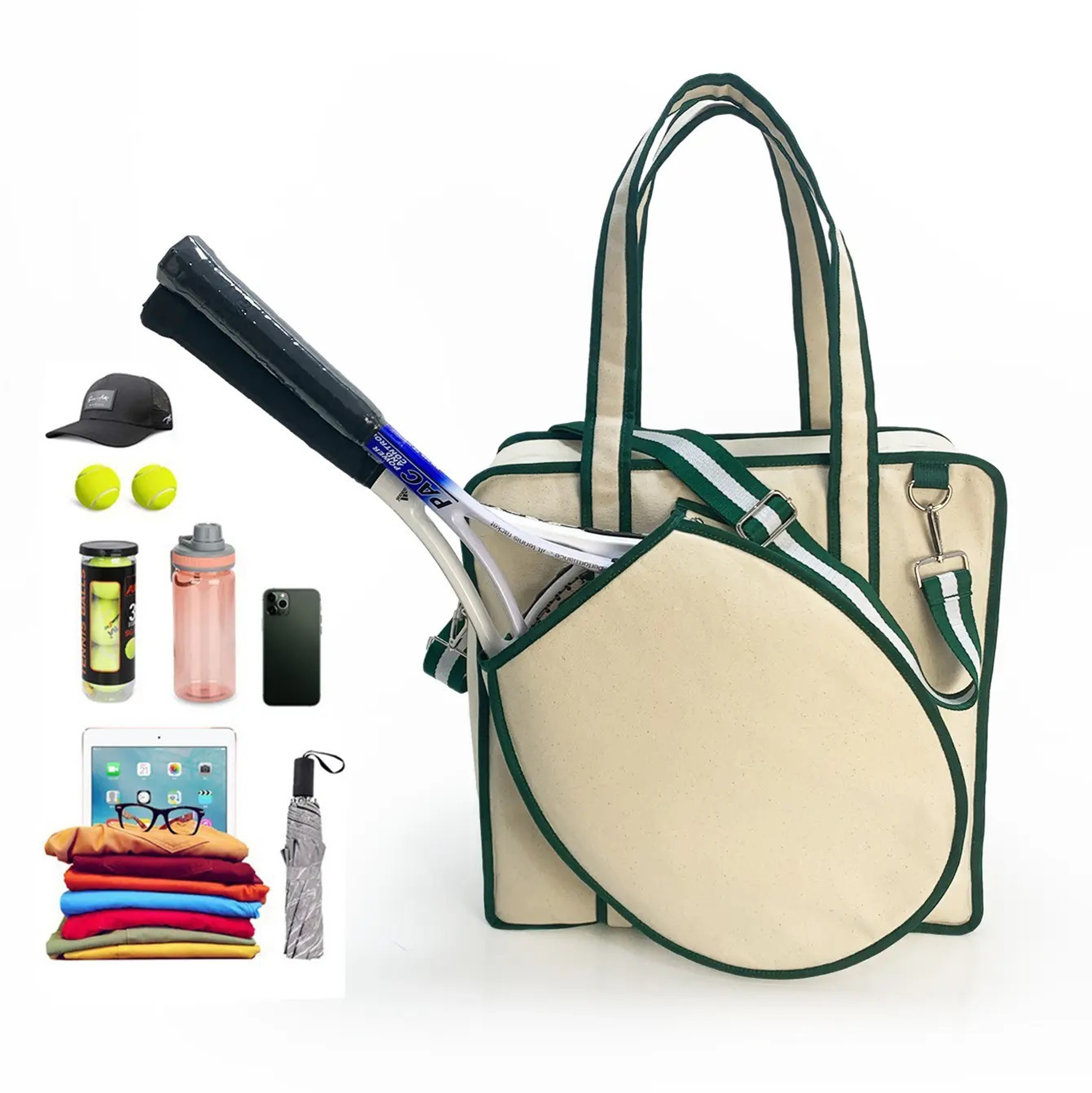 Canvas Tennis Racket Bag Crossbody Sports Tote with Detachable Shoulder Strap – view 2