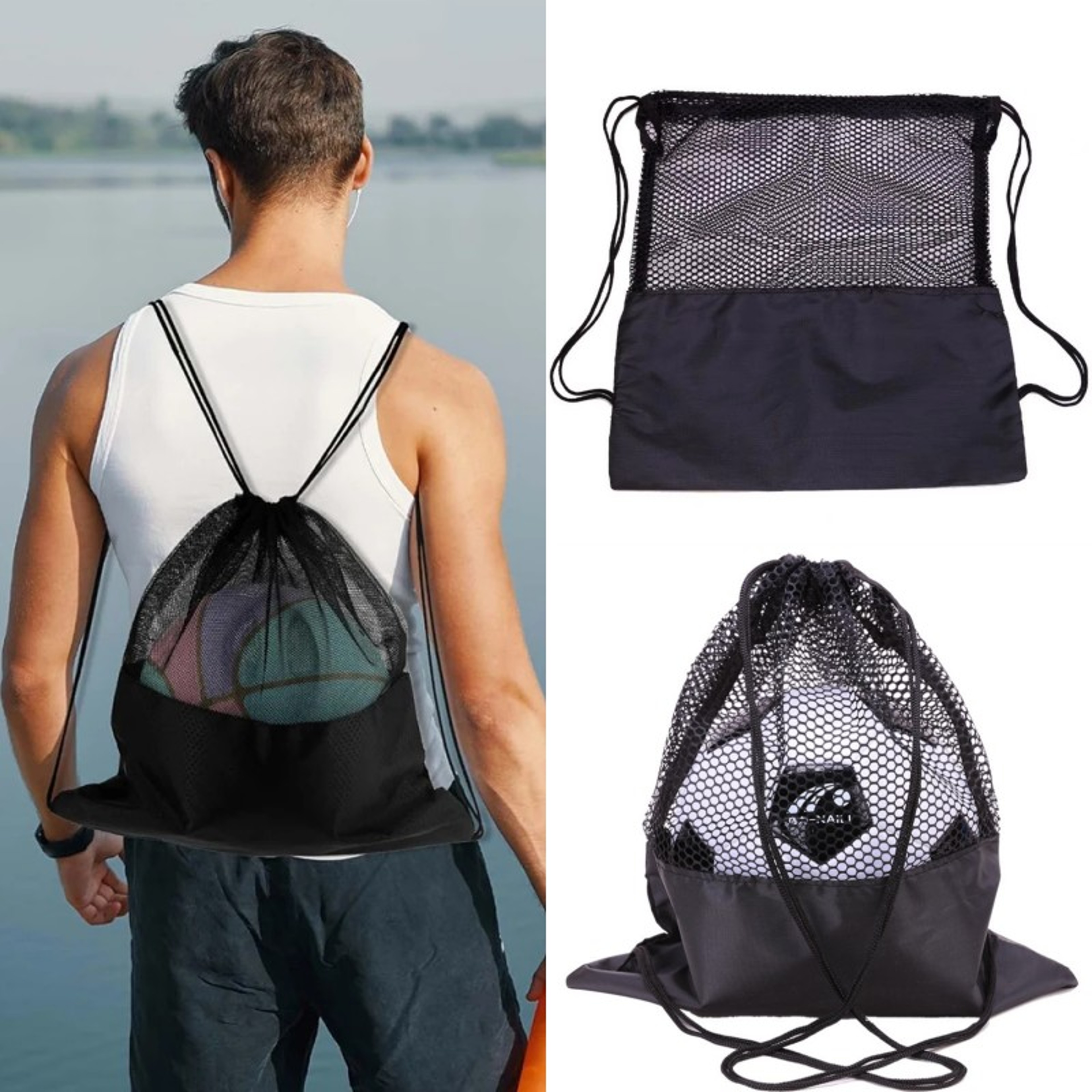 Lightweight Mesh Drawstring Backpack Sports Ball Storage Bag For Gym Hiking  Travel 1