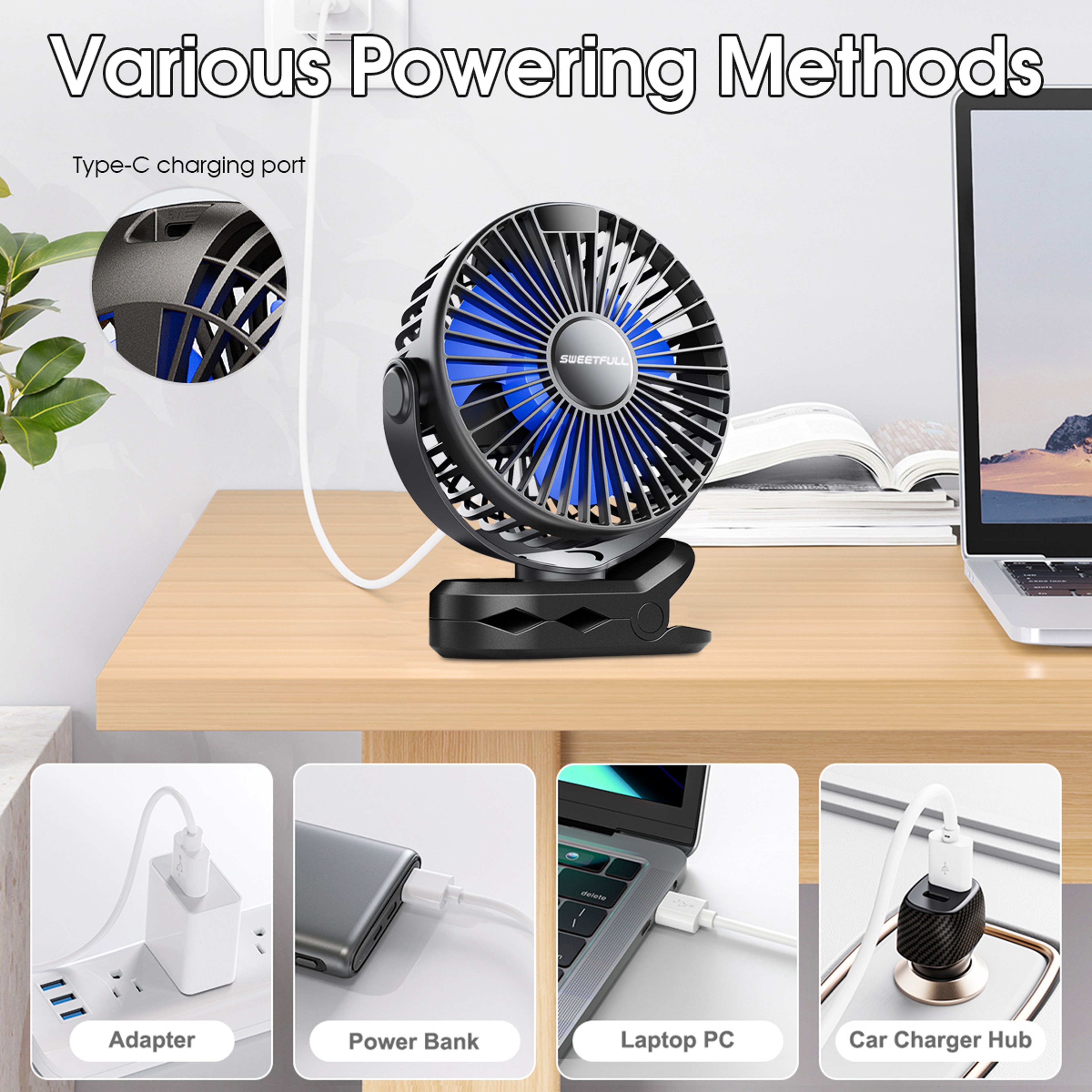 Portable Desk Fan USB Rechargeable Clip On Fan with Digital Display – view 4