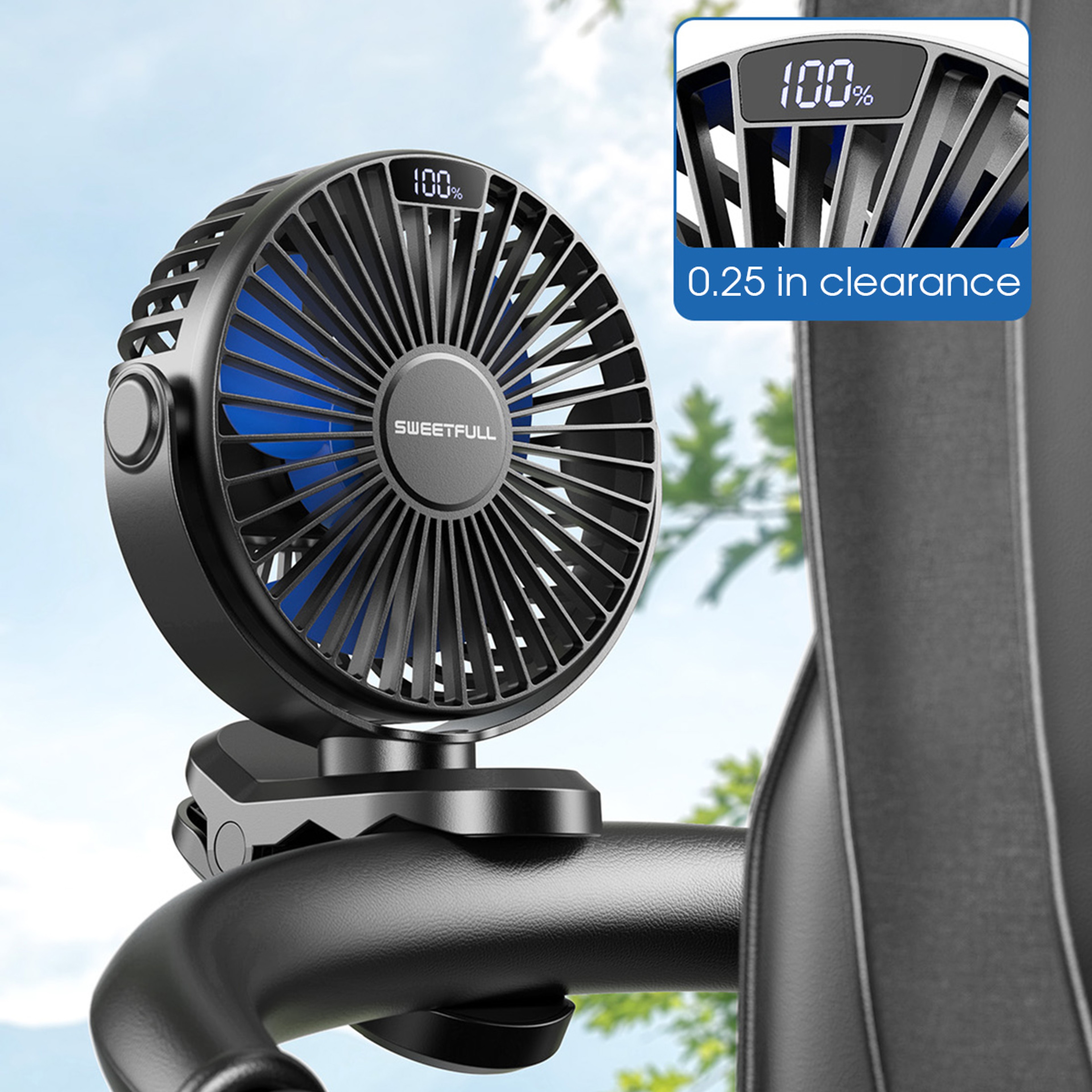 Portable Desk Fan USB Rechargeable Clip On Fan with Digital Display – view 6