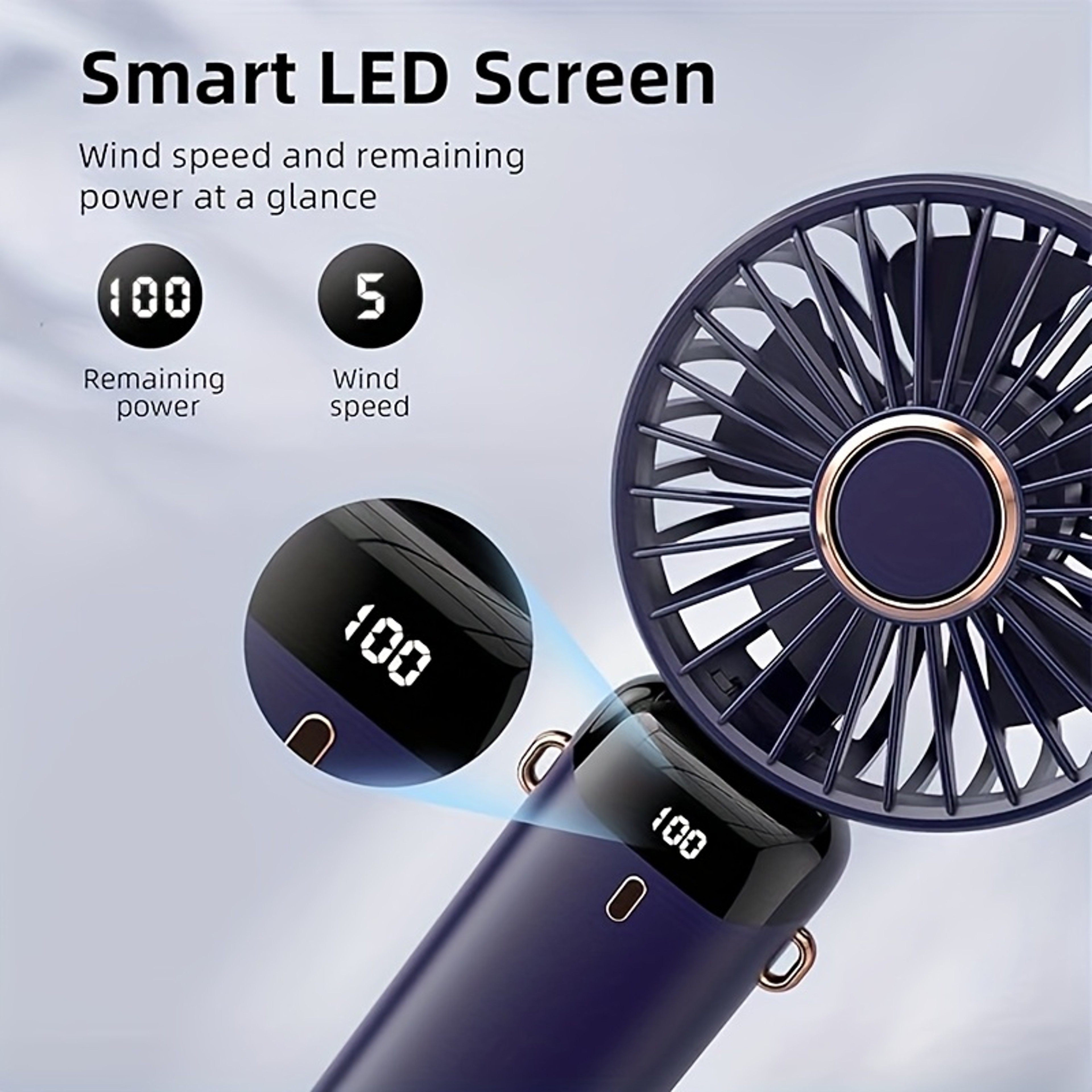 Portable Mini Fan Rechargeable Handheld USB Desk Fan With LED Light Foldable Personal Cooler 8