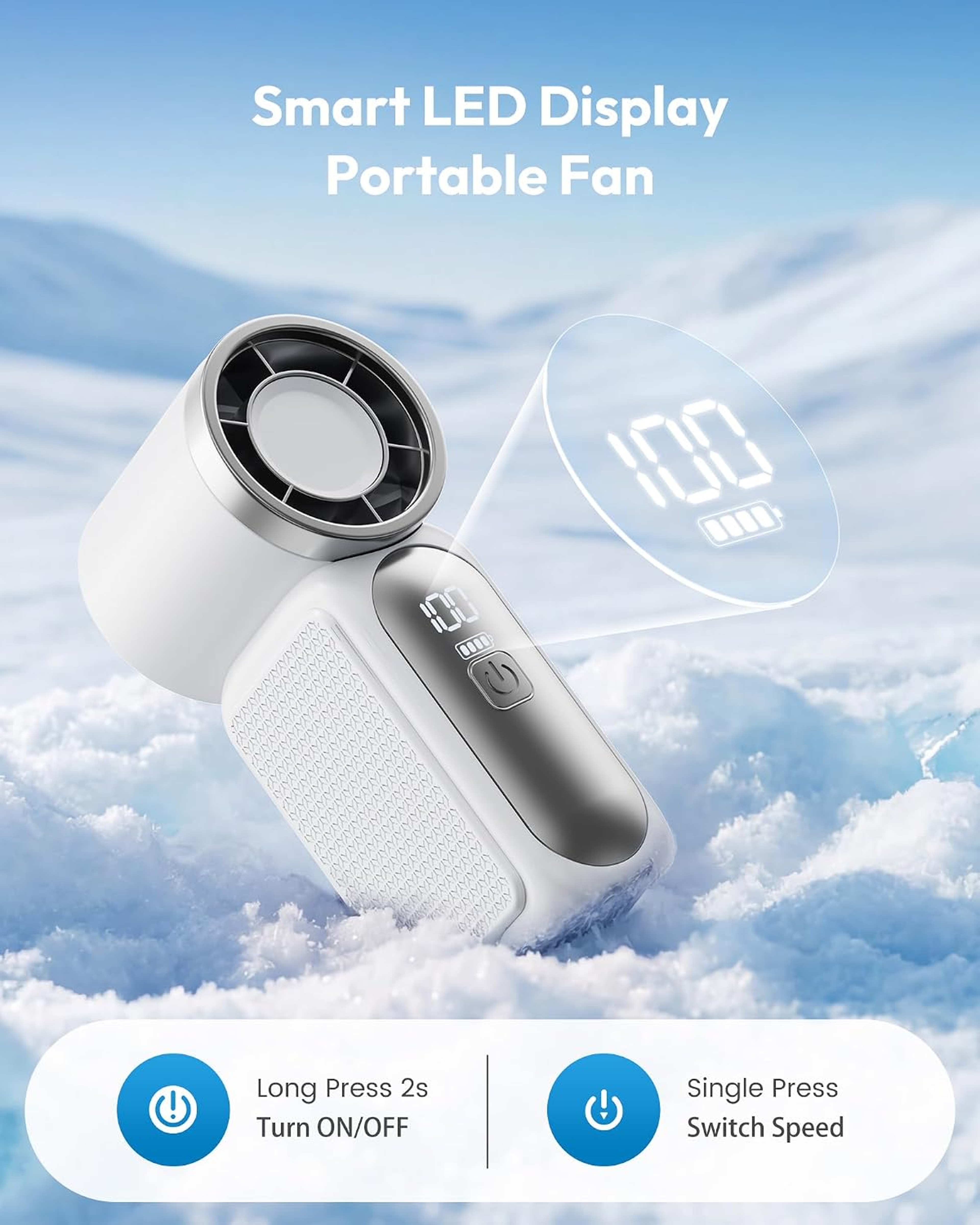 Portable Handheld Mini Personal Fan With LED Display 6Speed USB Rechargeable High Speed Cooling Fan 7