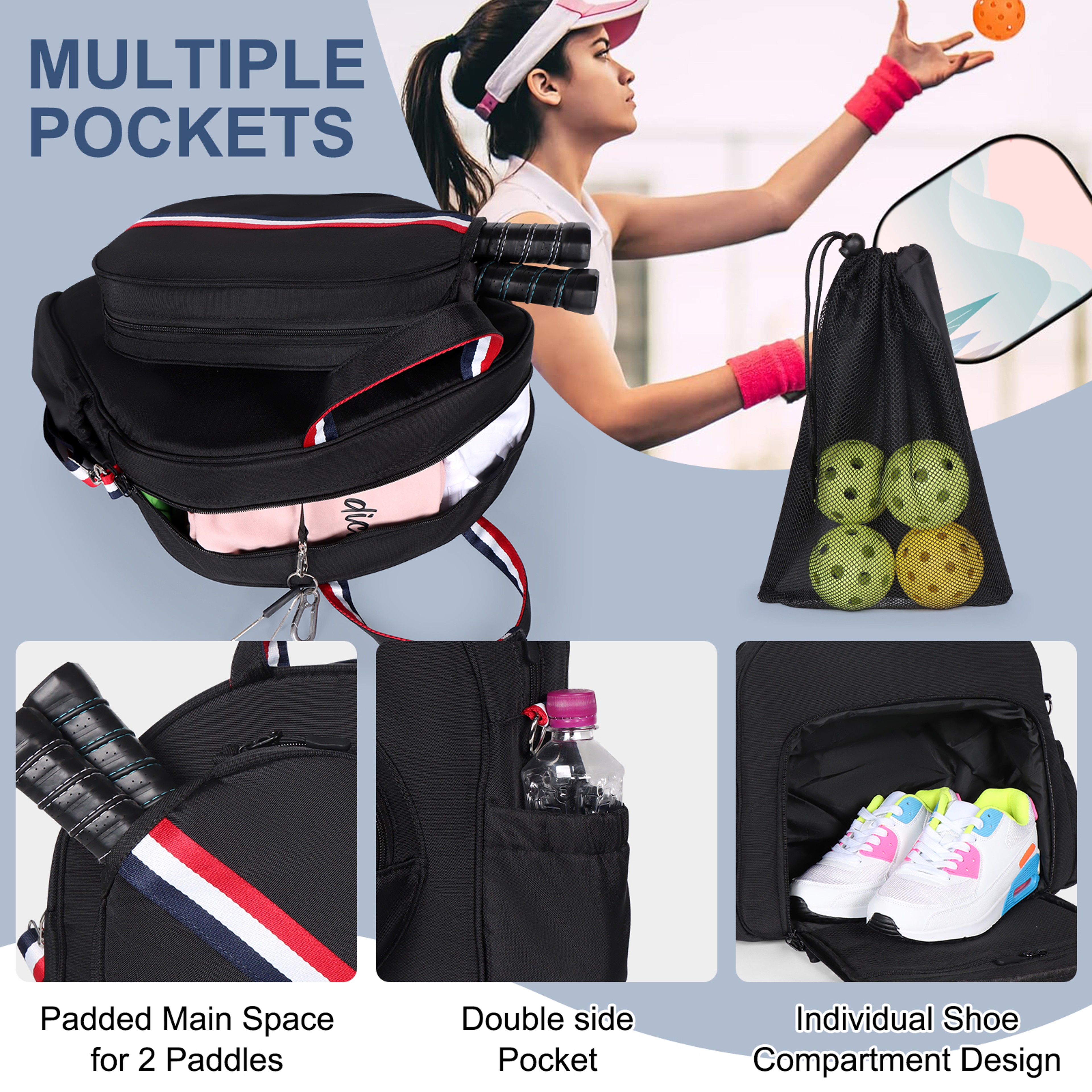 Pickleball Backpack Large Capacity Pickleball Paddle Bag For Tennis  MultiSport Gear 2
