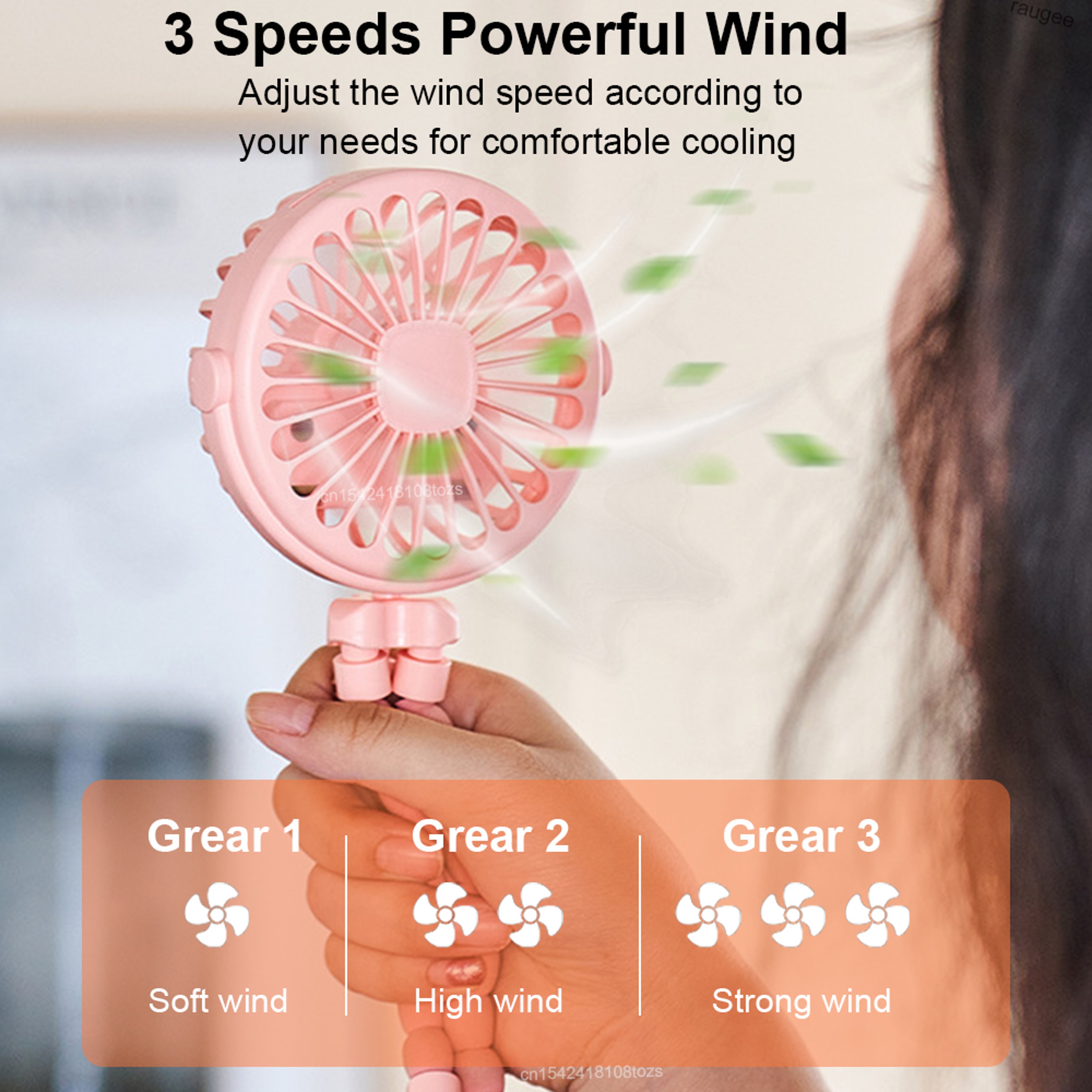 Portable Baby Stroller Fan With Flexible Tripod USB Rechargeable 3 Speed Mini Handheld Fan 5