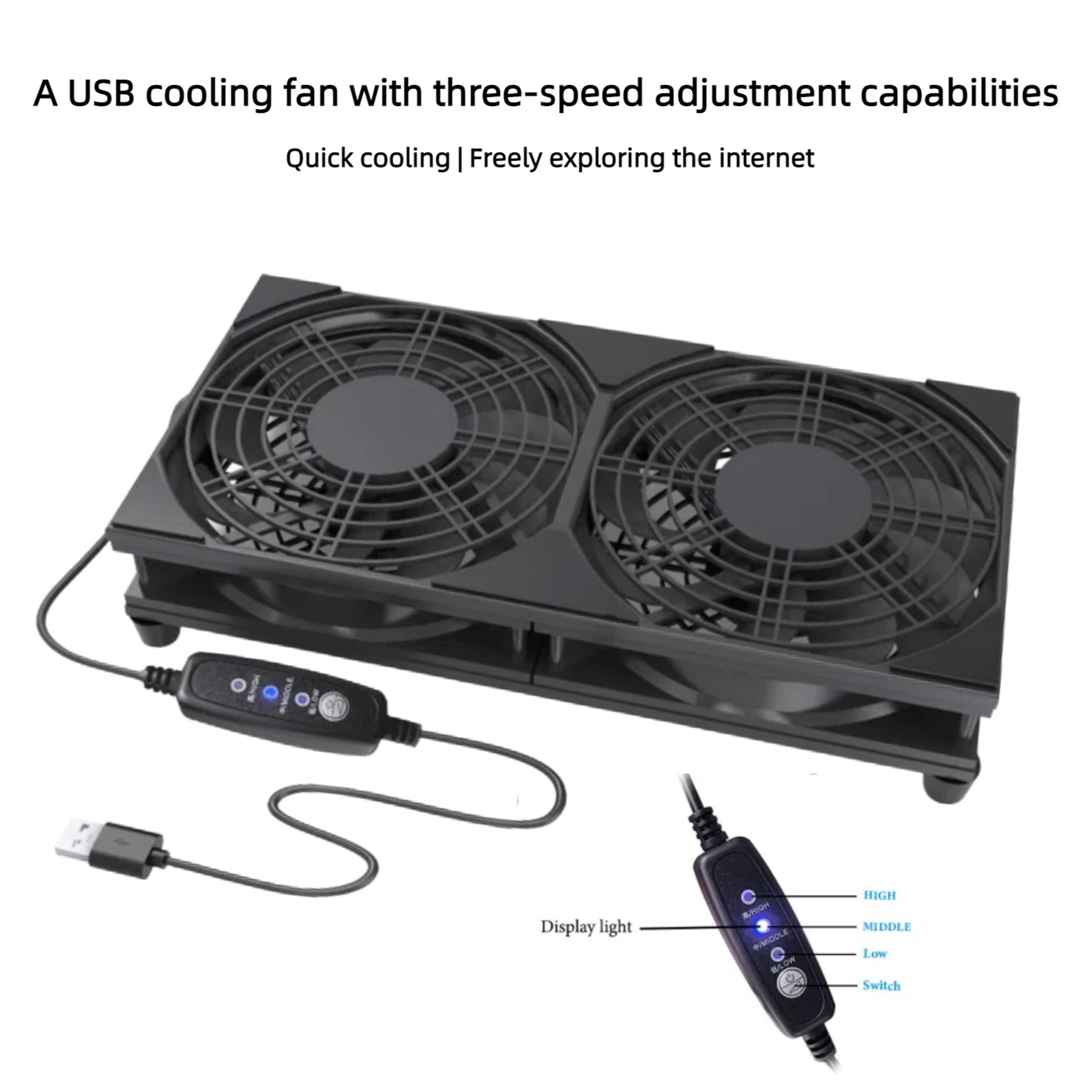 Dual USB Cooling Fan With 3Speed Control For Router PC  Gaming Console Cooling 2