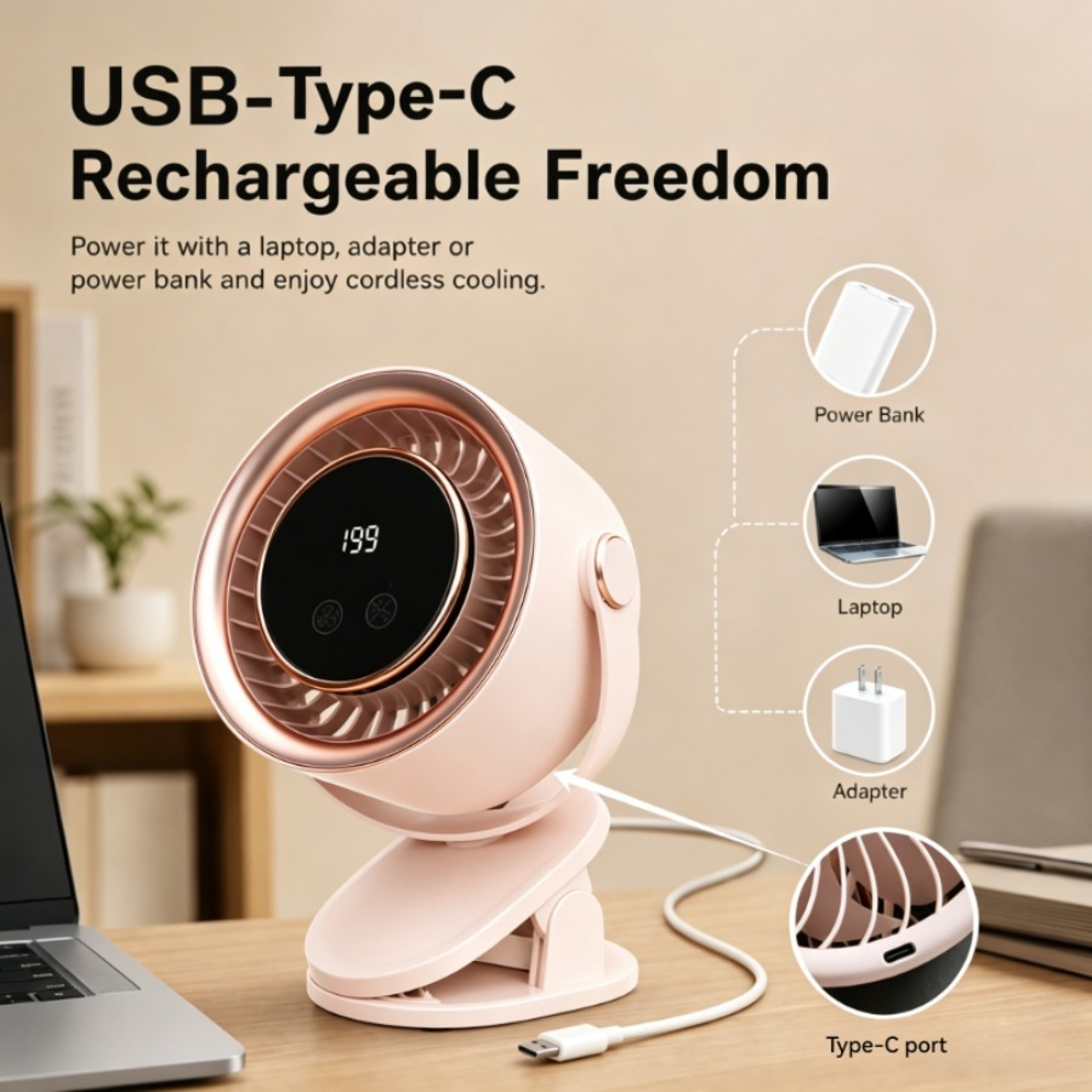 Rechargeable Mini Clip On Fan Portable USB Fan For Stroller Desk  Travel 6