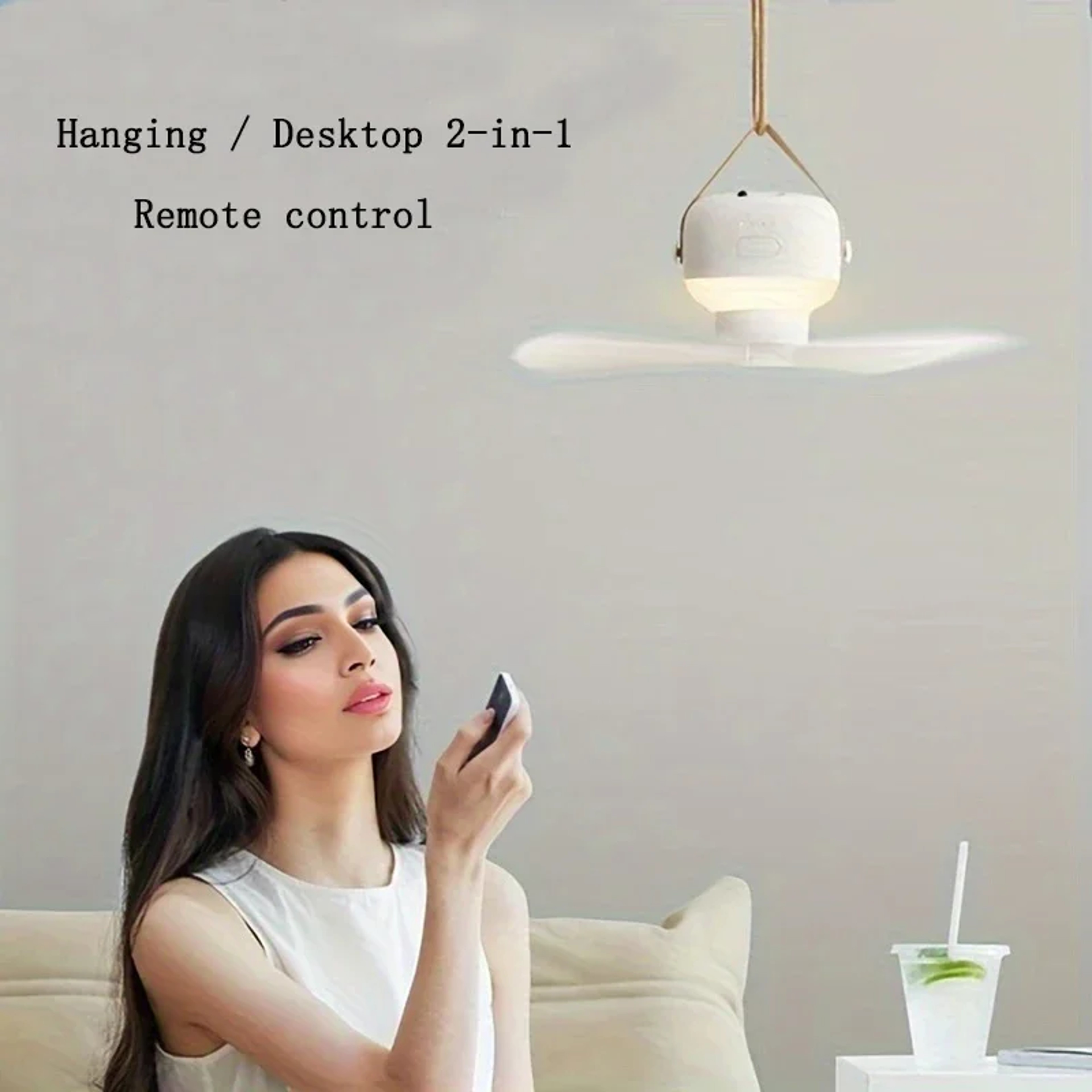 Portable Camping Fan With LED Light Remote Control USB Rechargeable Ceiling Fan 4