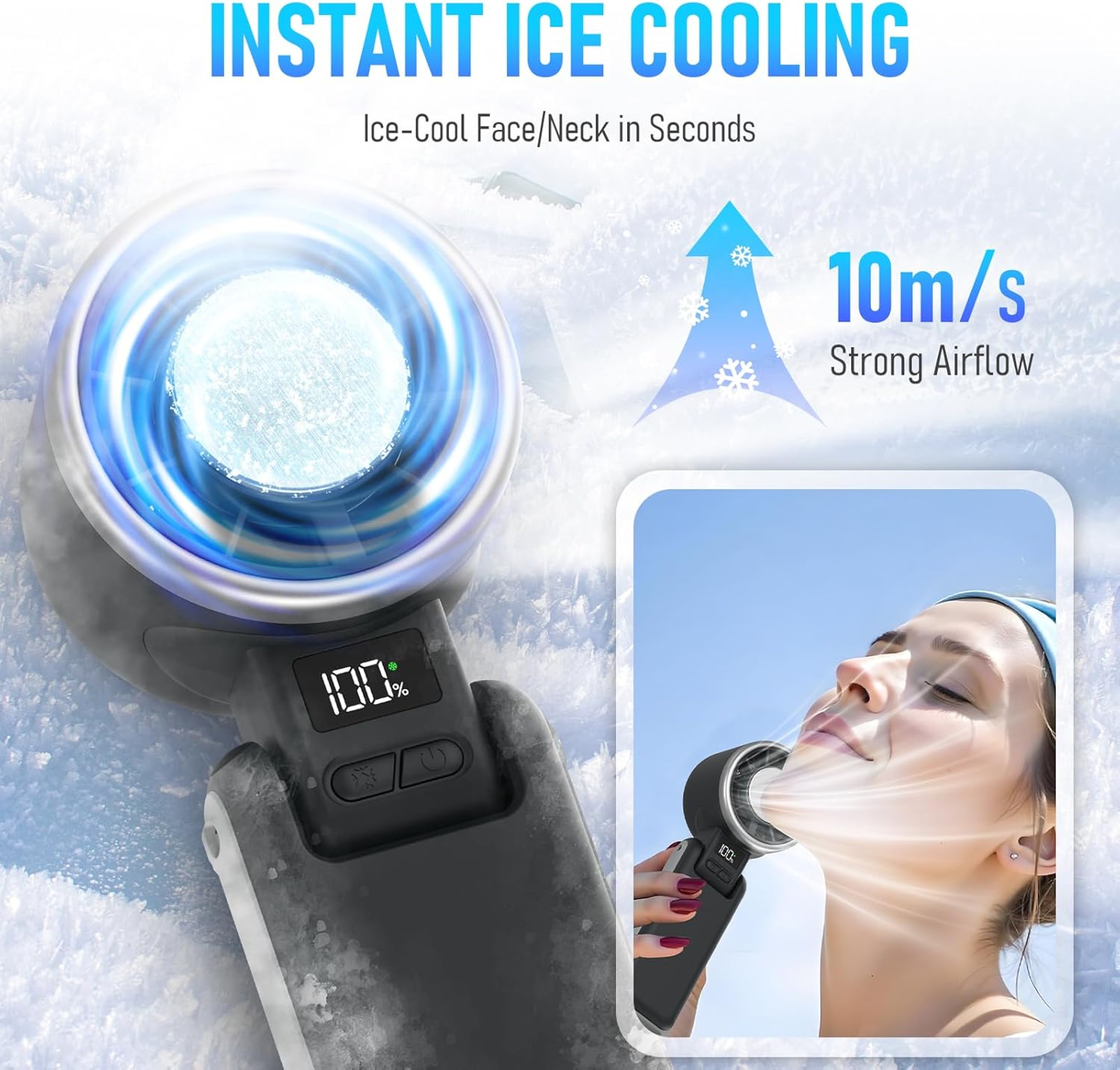 Portable Handheld Turbo Cooling Fan With Ice Cooling And 5Speed Rechargeable Airflow 5