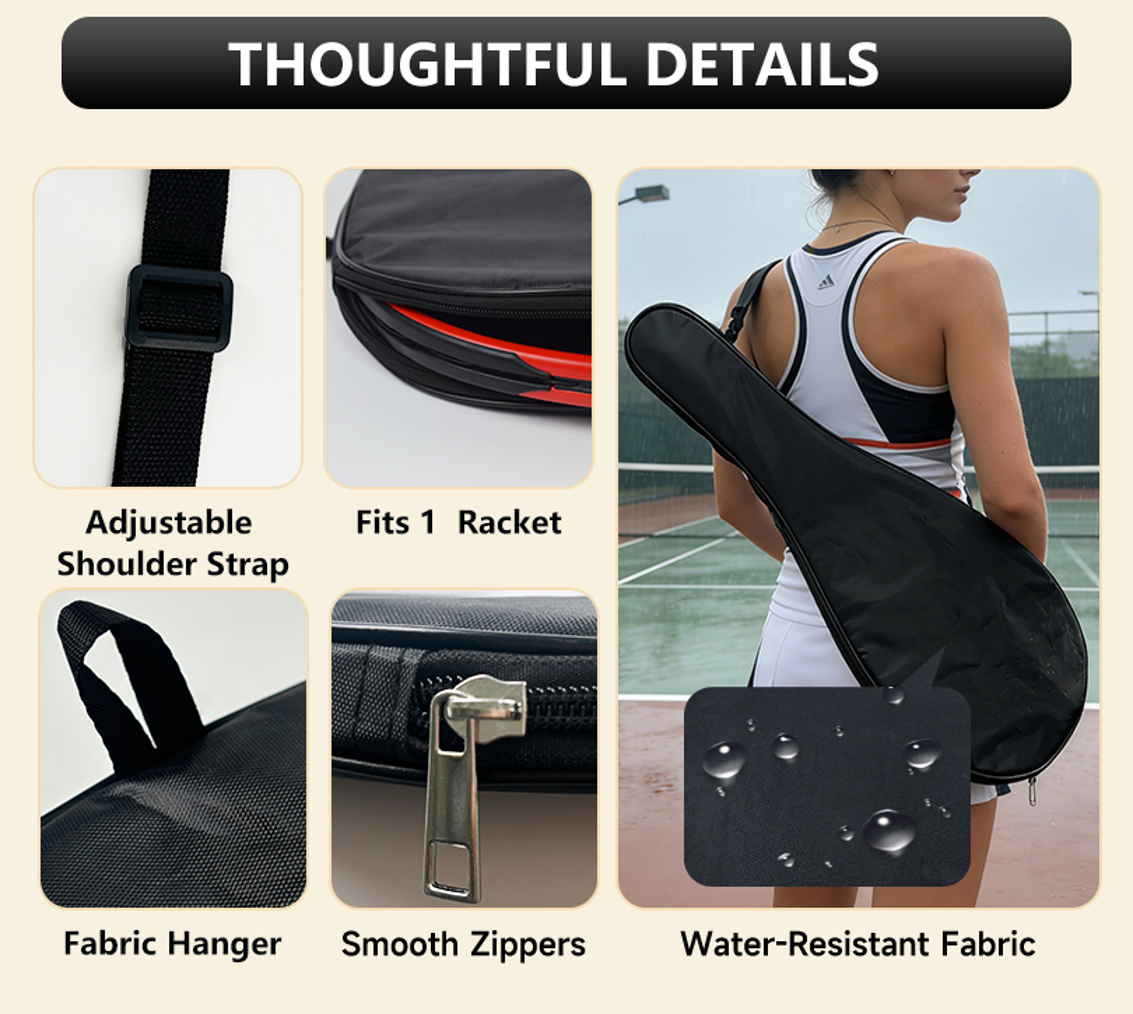 Tennis Racket Bag Waterproof Shoulder Cover with Large Capacity Storage – view 5