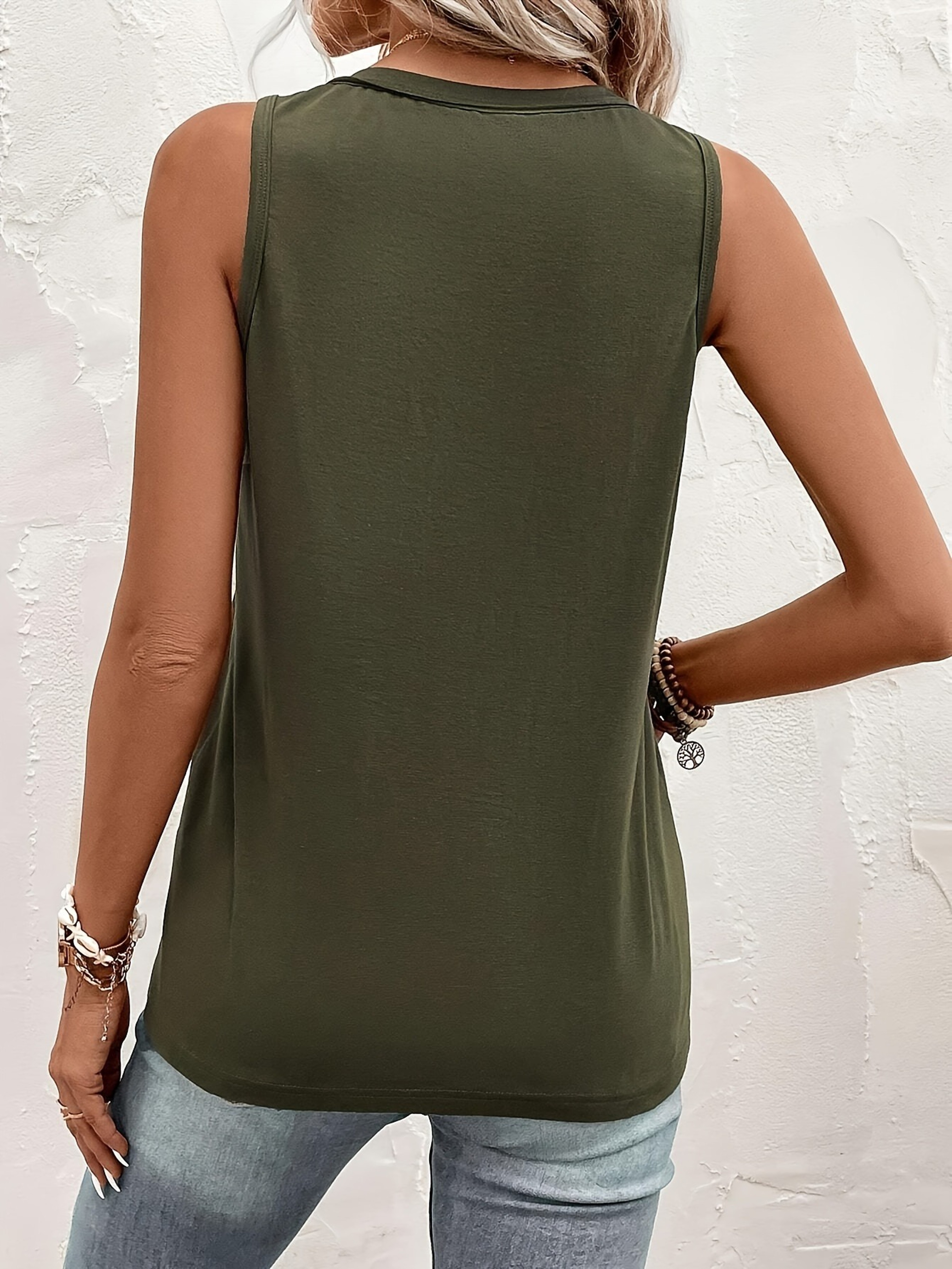 Womens Utility Vest Olive Green Sleeveless Casual Streetwear Layering Top With Front Pocket 6
