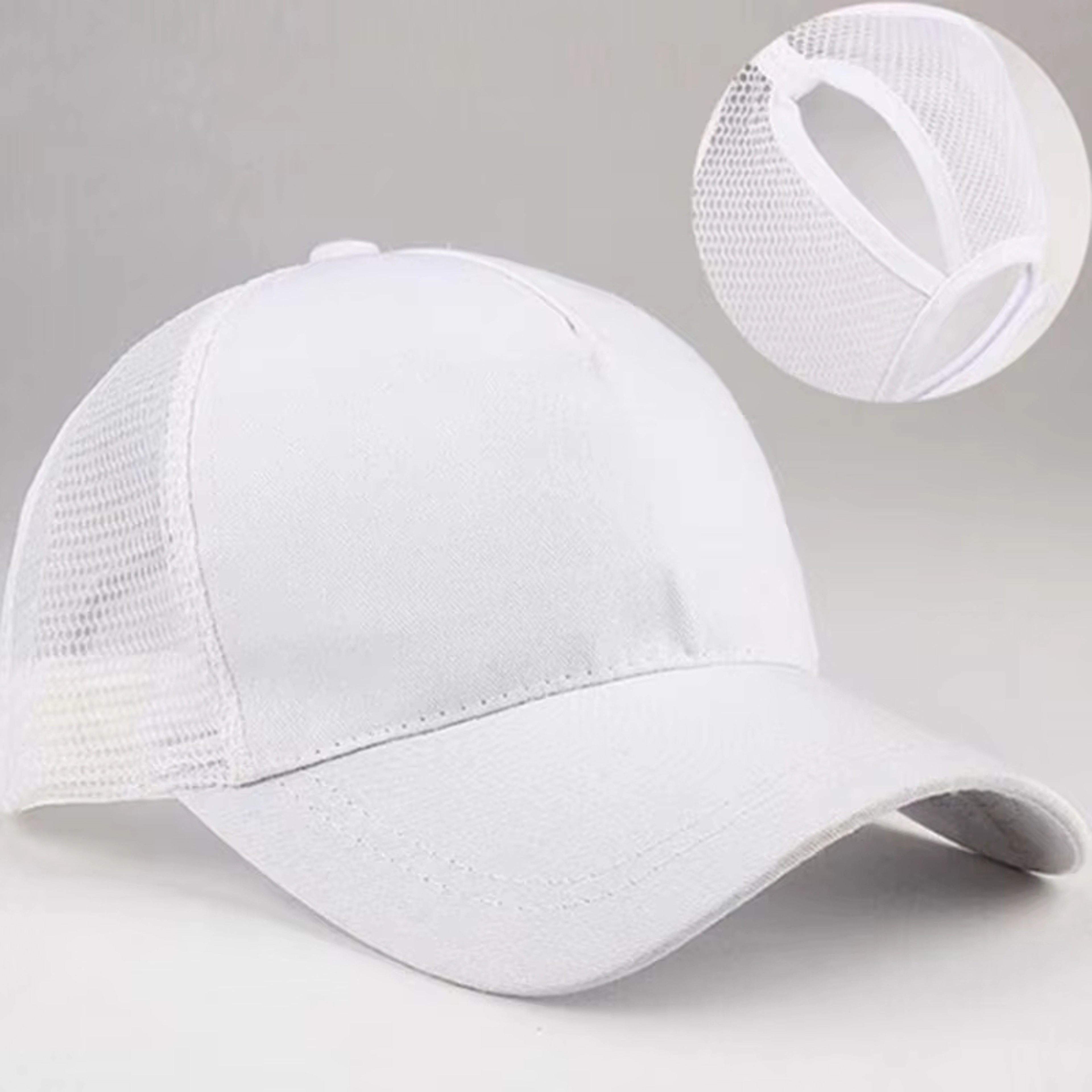 Womens Ponytail Baseball Cap Adjustable Messy Bun Hat With Breathable Mesh Back 0
