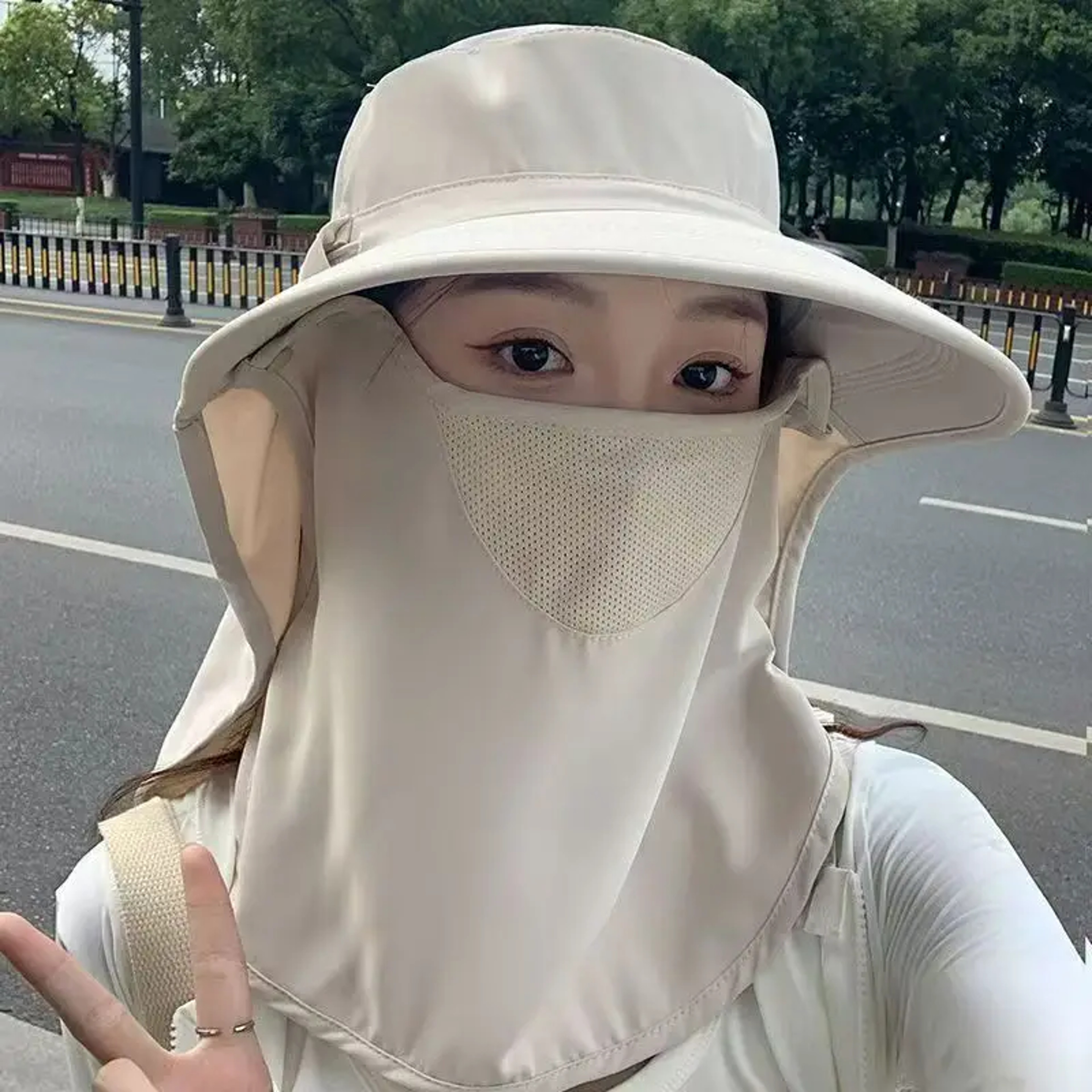 UV Protection Hat With Face Mask  Neck Flap  Wide Brim Hiking  Fishing Sun Hat 0