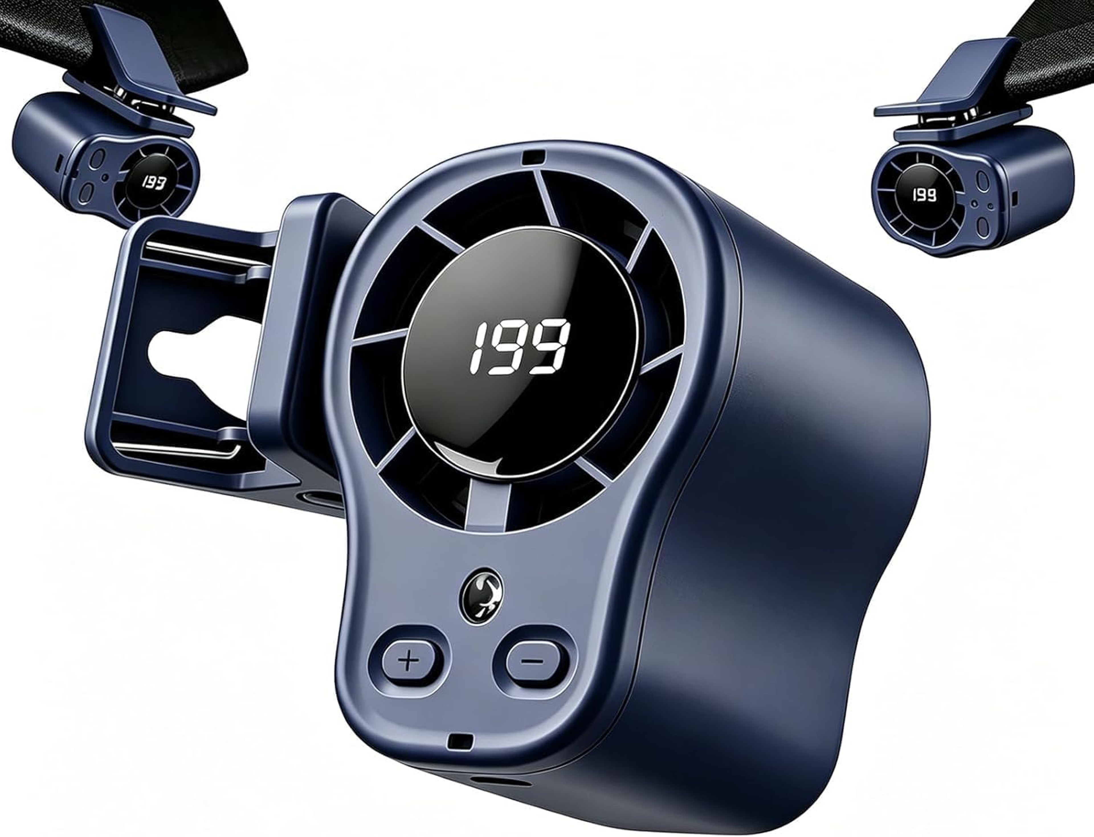 Portable Car Cooling Fan With LED Display Rotating Clip On Fan 3