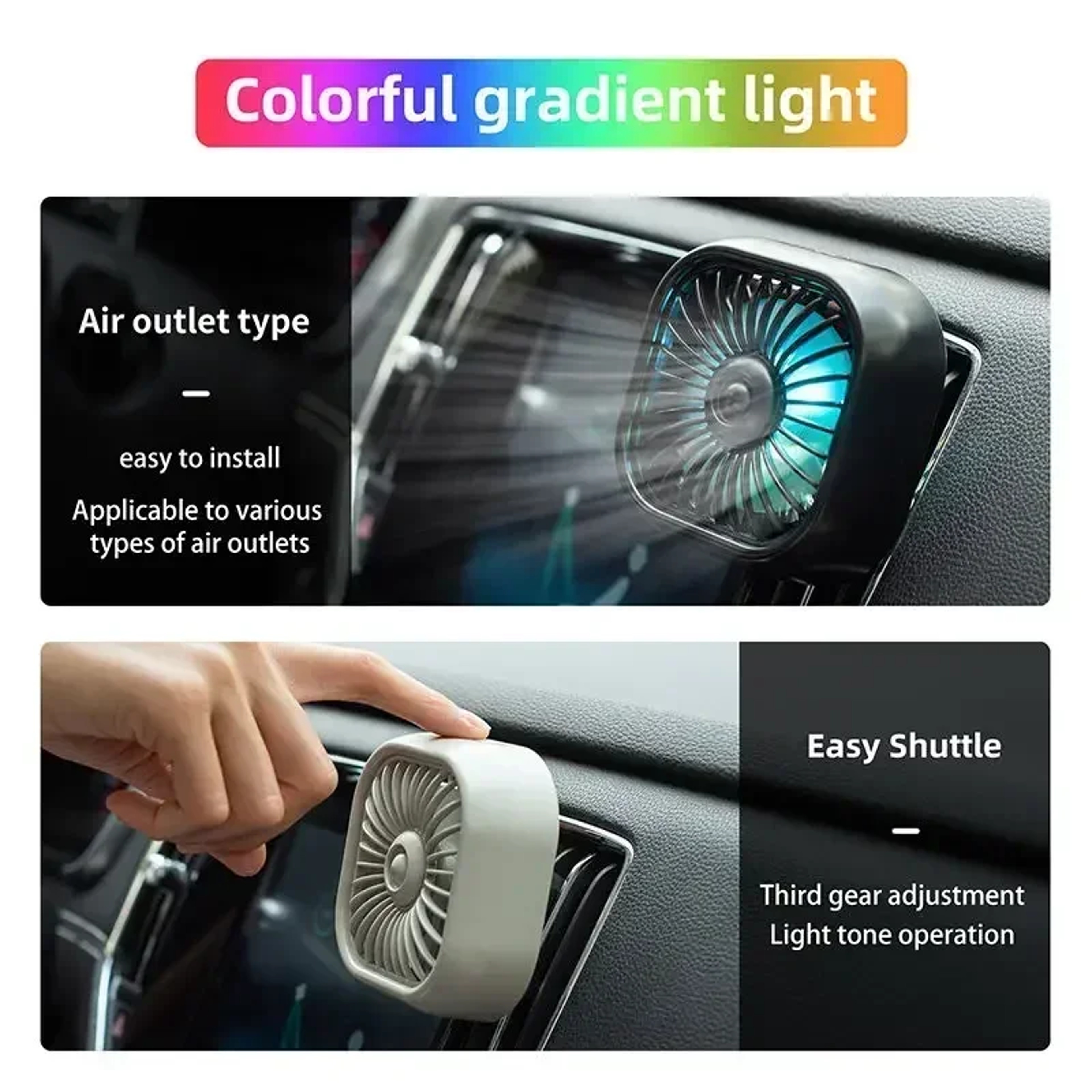 USB Car Cooling Fan With Colorful LED Lights For Air Vent Mini Car Cooler 5