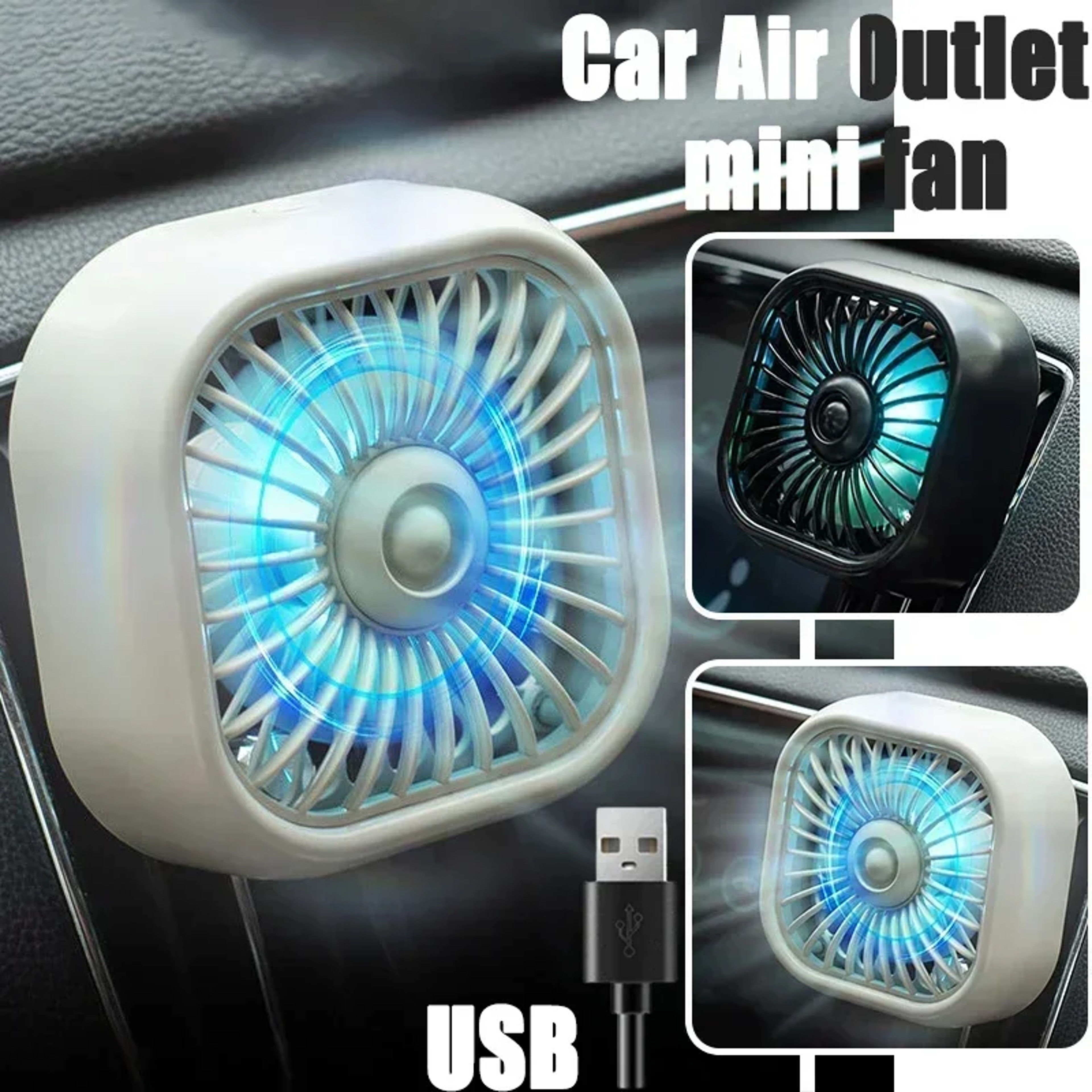 Car Air Conditioner Fan USB Mini Car Cooling Fan With Speeds  Colorful LED Light 7