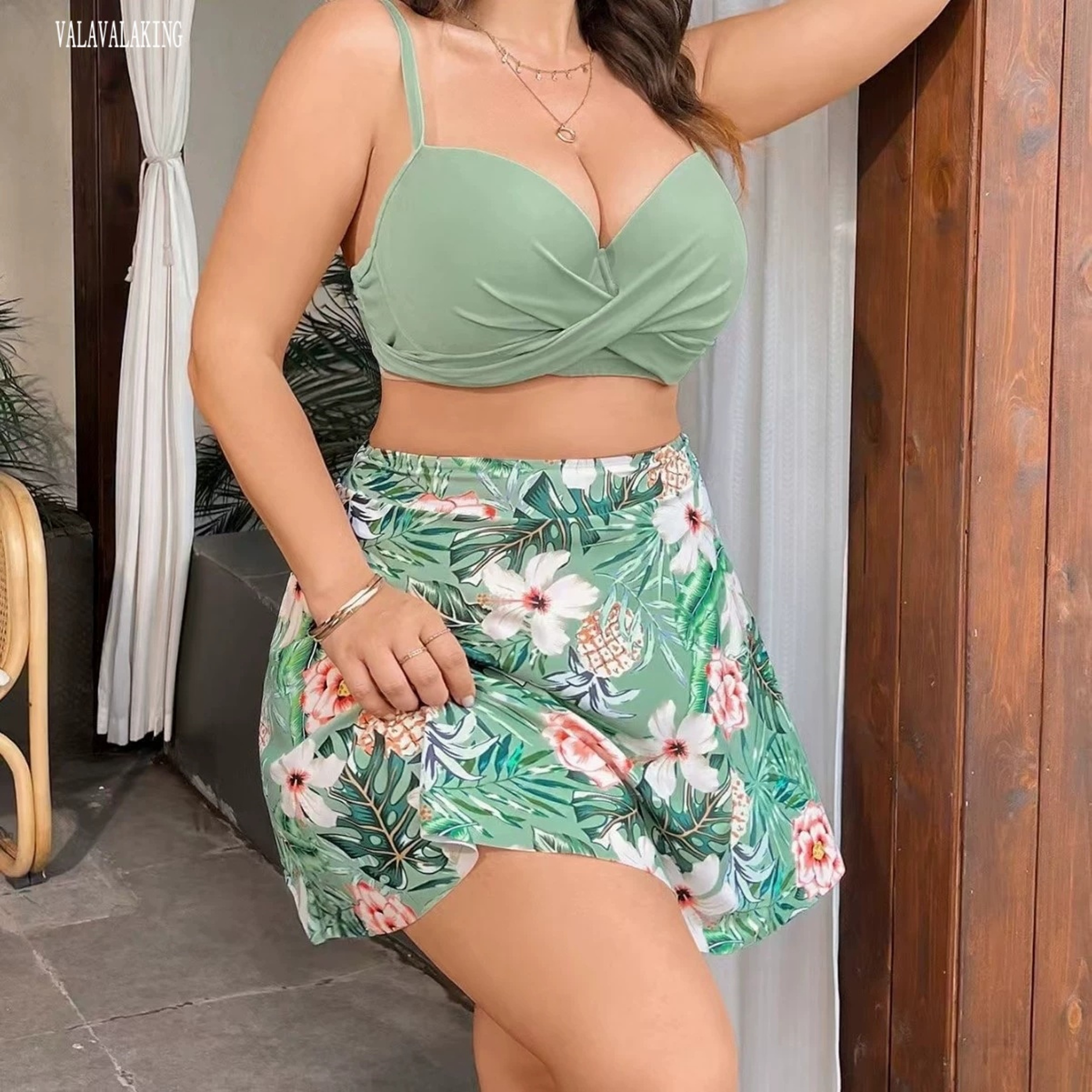 Curvy Chic Plus Size Bikini Set Push Up Bikini With Swim Skirt 1