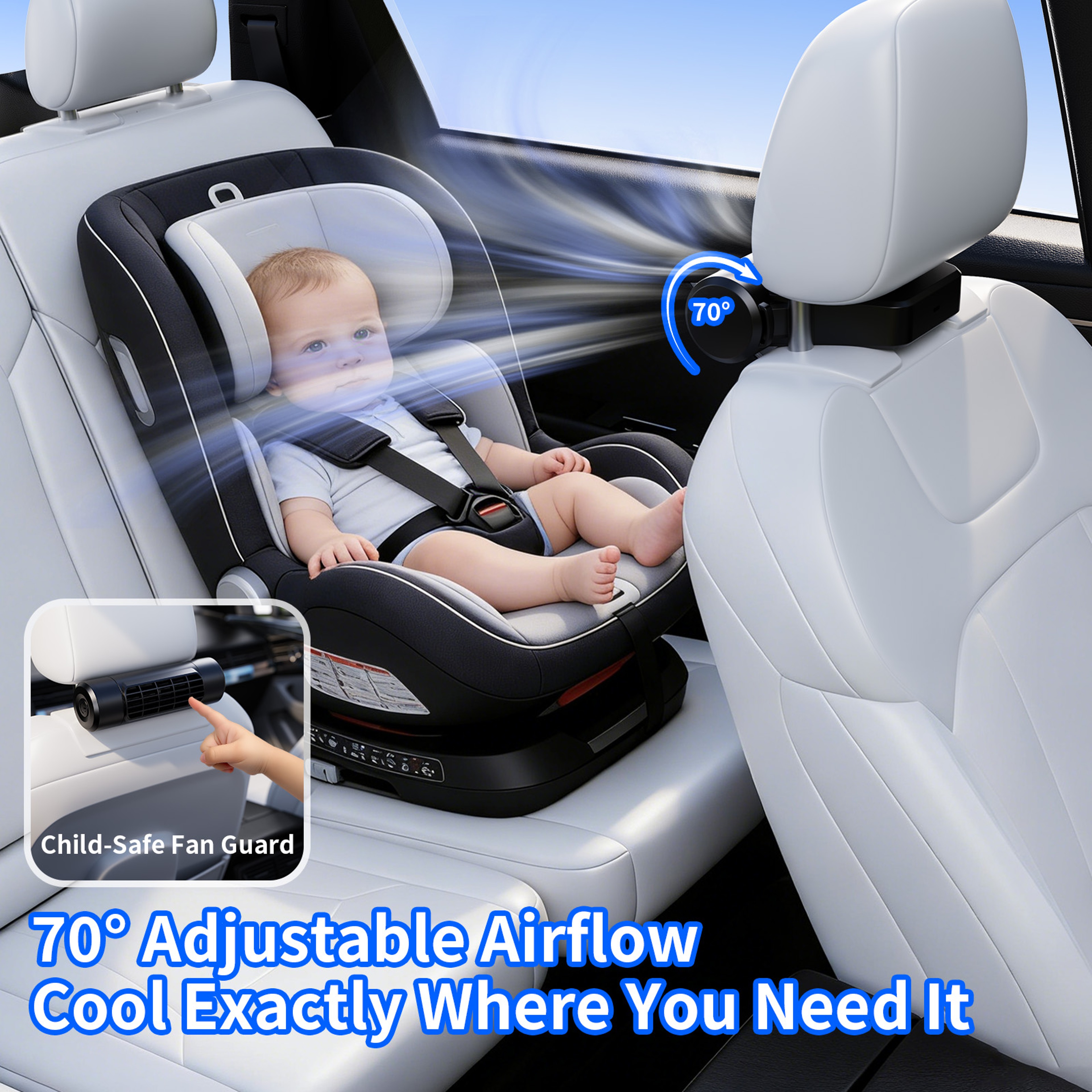 Rechargeable Car Headrest Fan with Battery Portable Car Fan for Backseat Travel – view 4