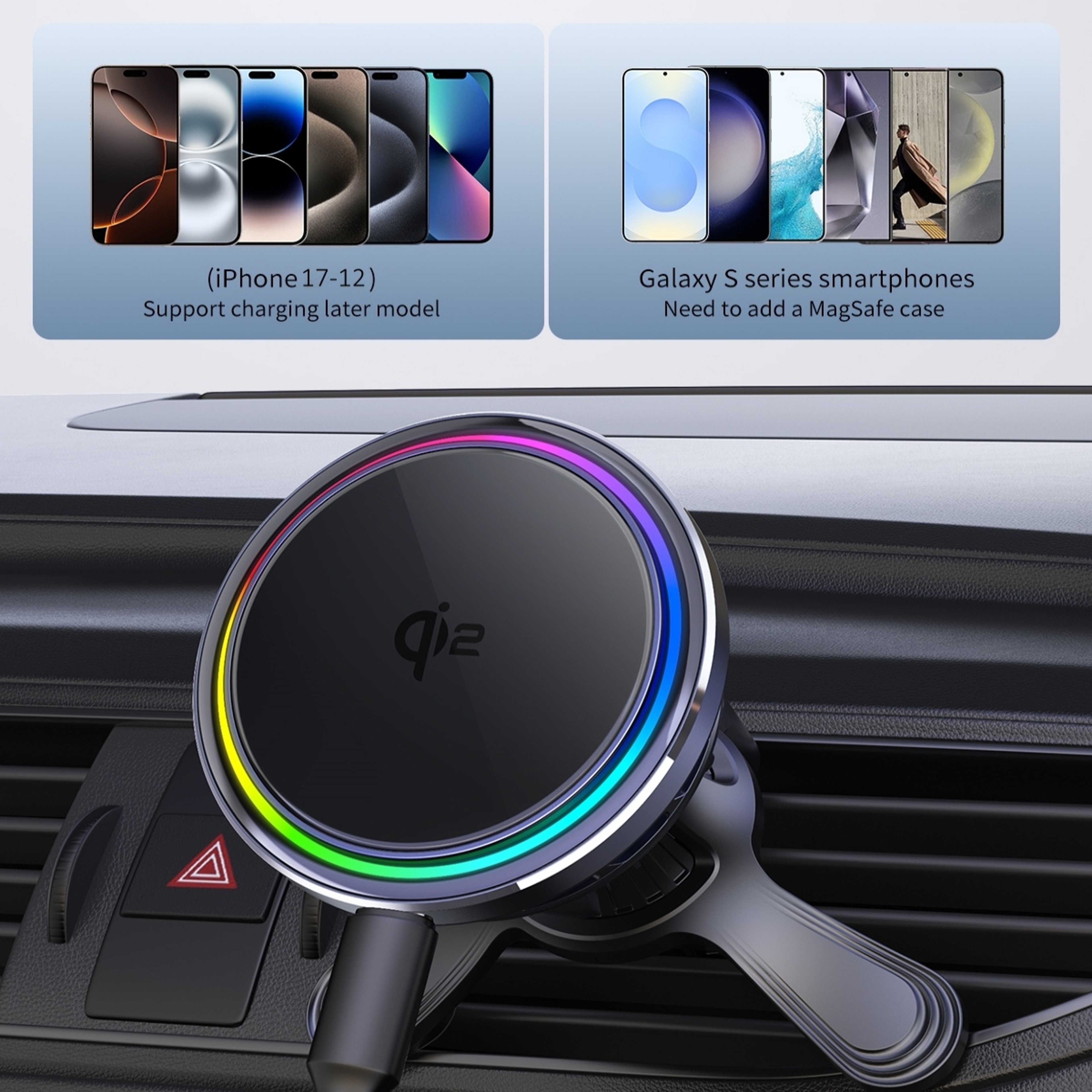 MagSafe Car Charger 25W Magnetic Wireless Car Mount With Ice Cooling  RGB Light 3