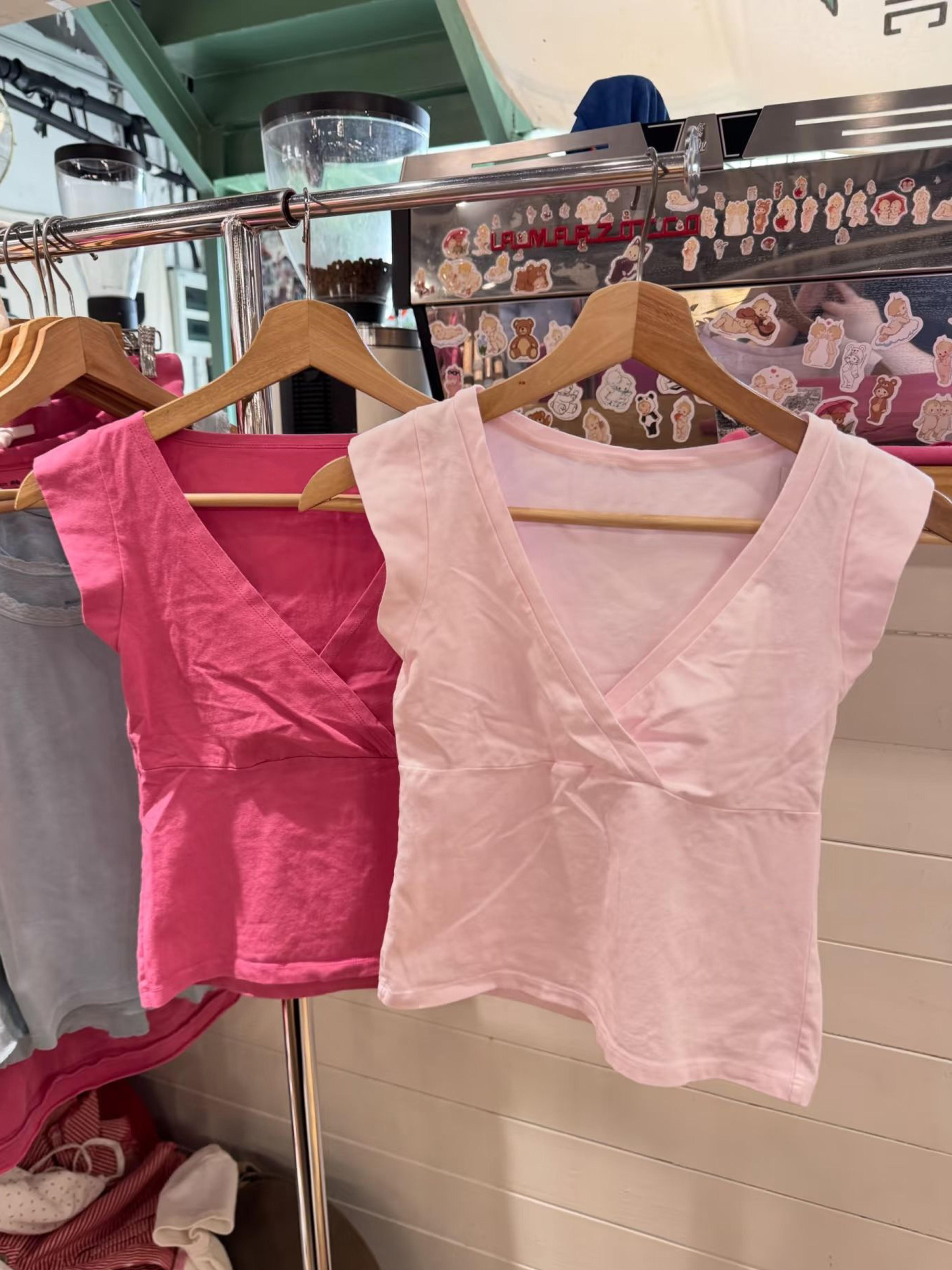 Rose Red Womens Crop Top Cotton V Neck Slim Fit Casual Summer Tee 11