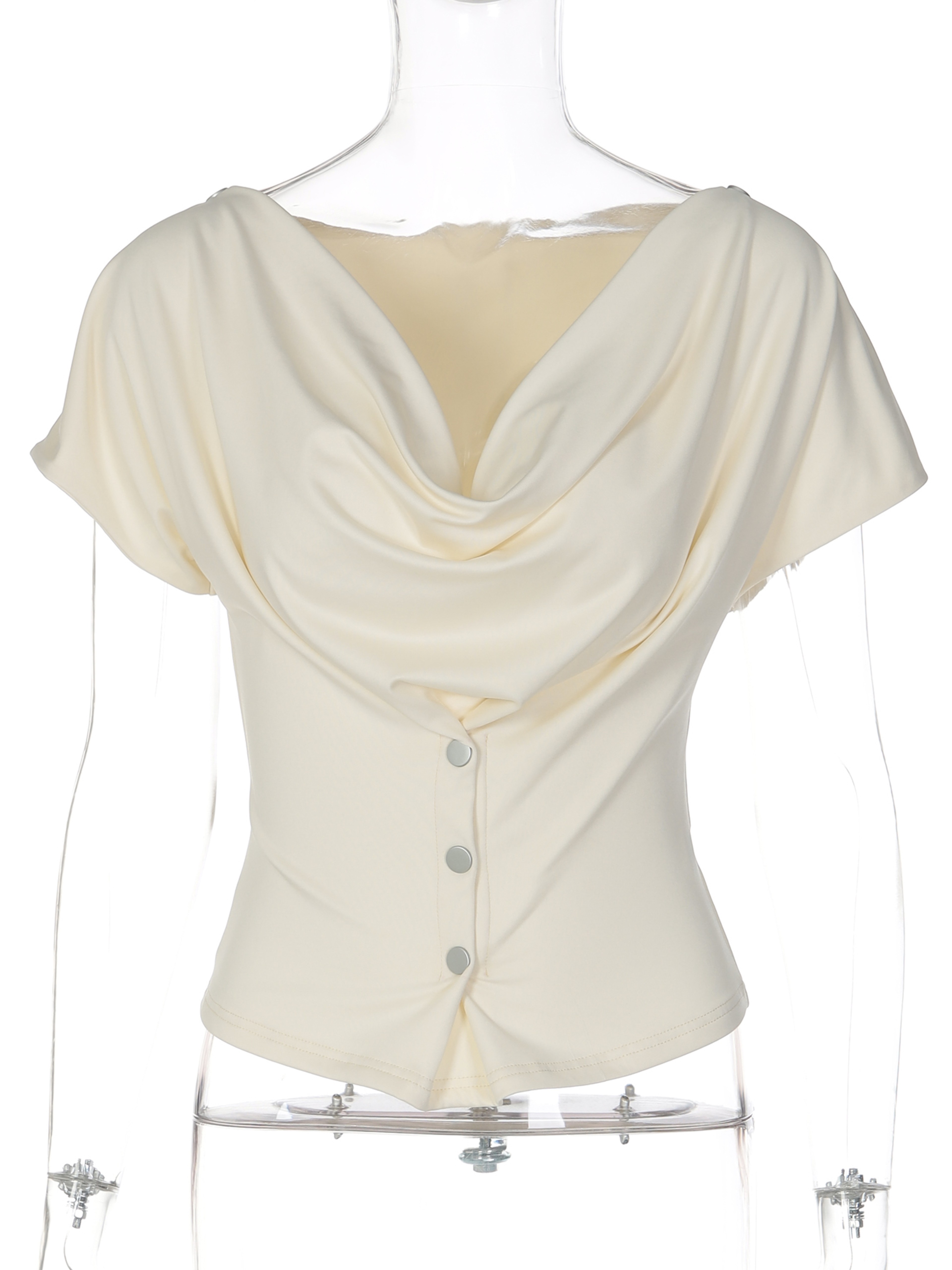 Womens Ruched Crop Top Button Front Slim Fit Summer Party TShirt 7