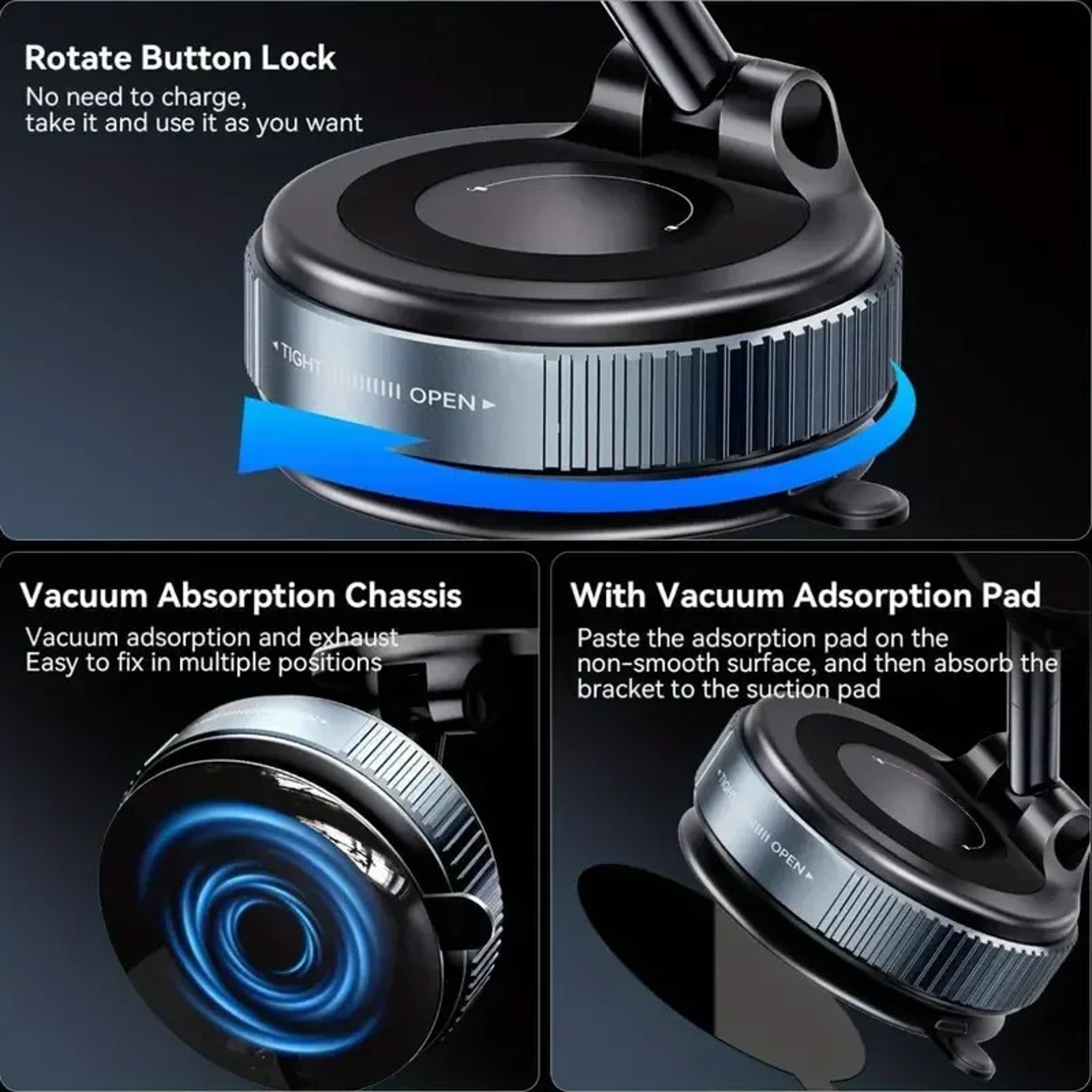 Magnetic Phone Holder For Car Dashboard 360 Rotating Vacuum Suction Car Phone Mount 5