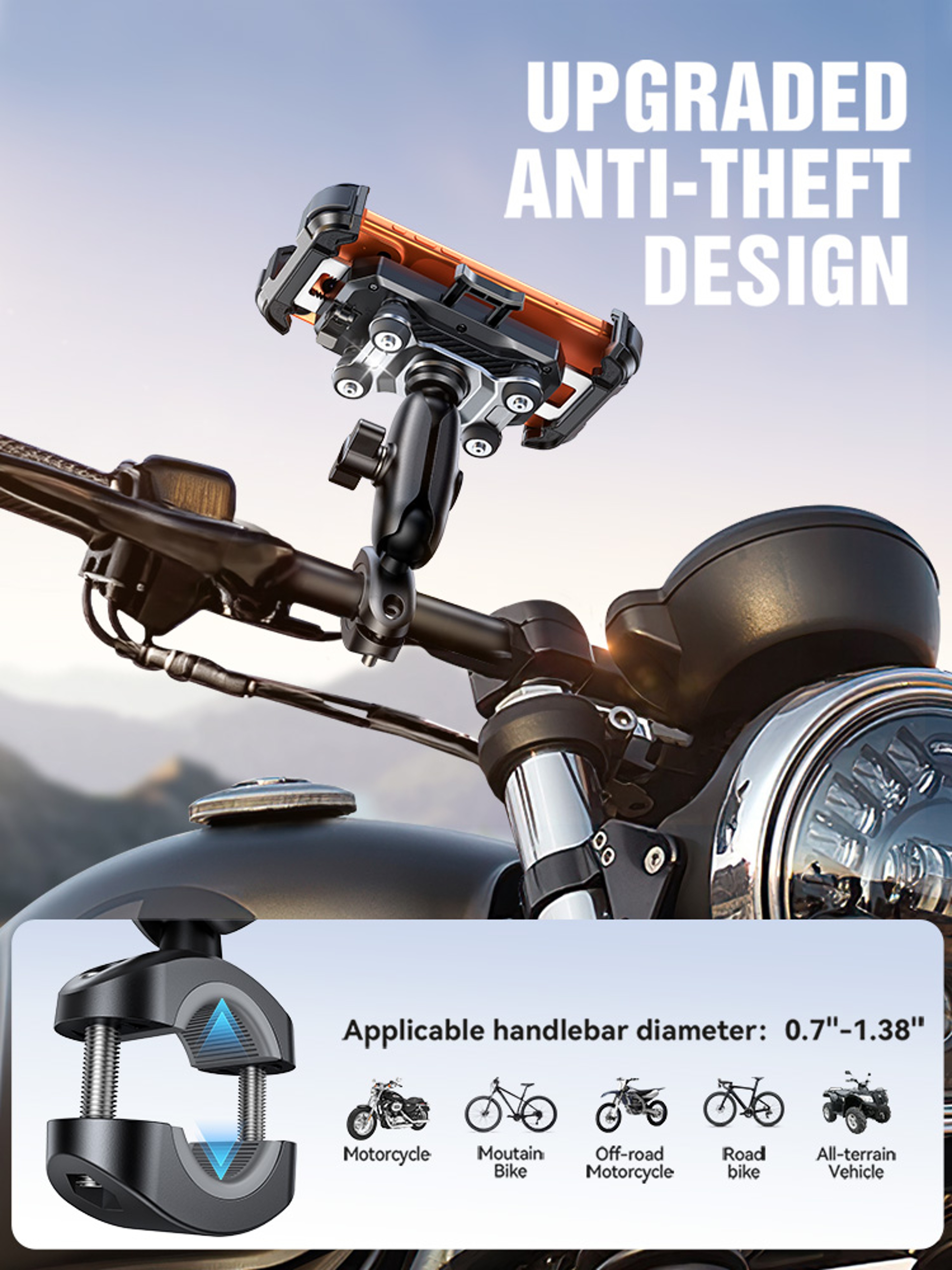 Universal Motorcycle Phone Holder With Vibration Dampener Secure Bike Phone Mount For Bikes  Scoote 5
