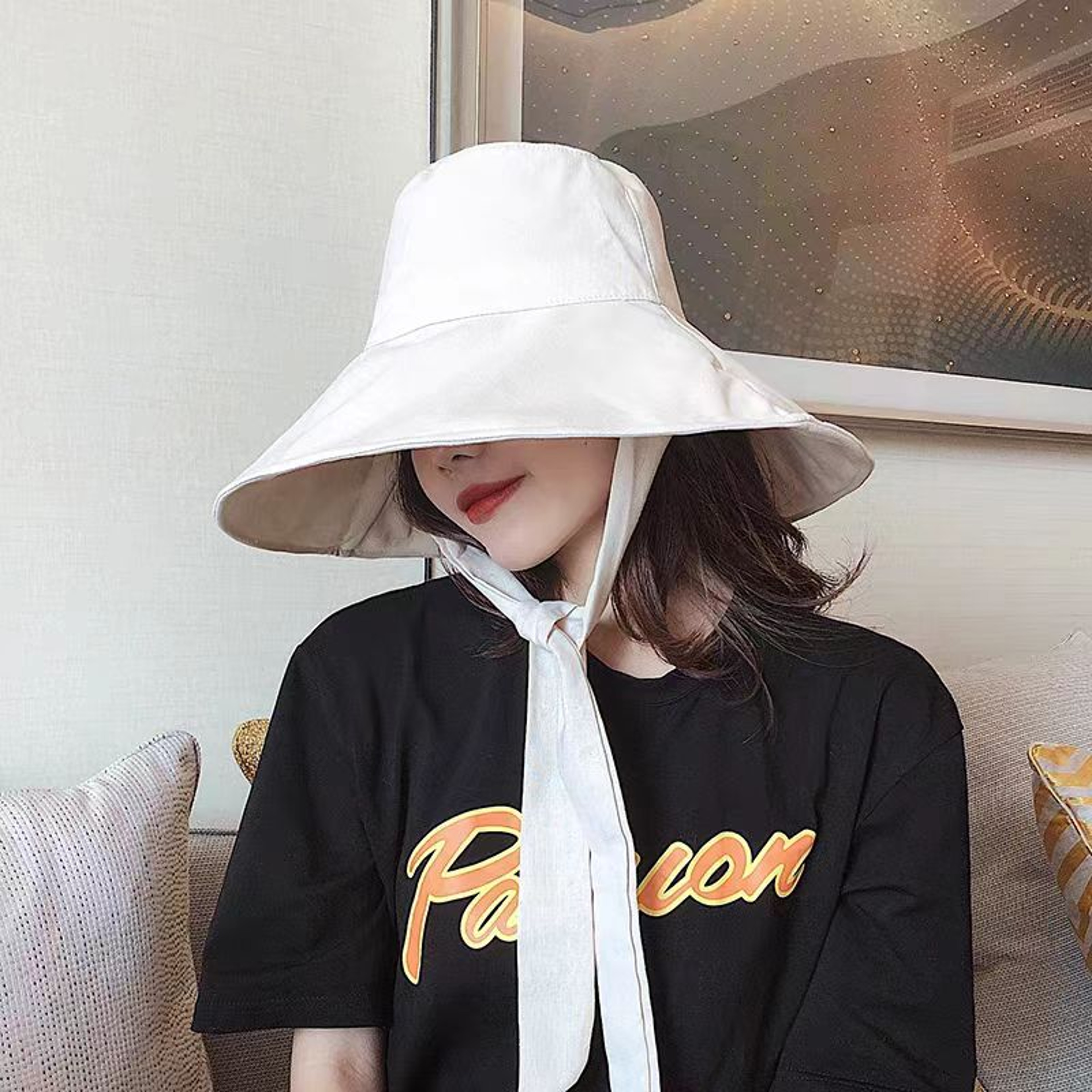 Womens UV Bucket Hat Wide Brim Sun Hat Foldable Cotton Linen Beach Cap With Adjustable Chin Strap 4