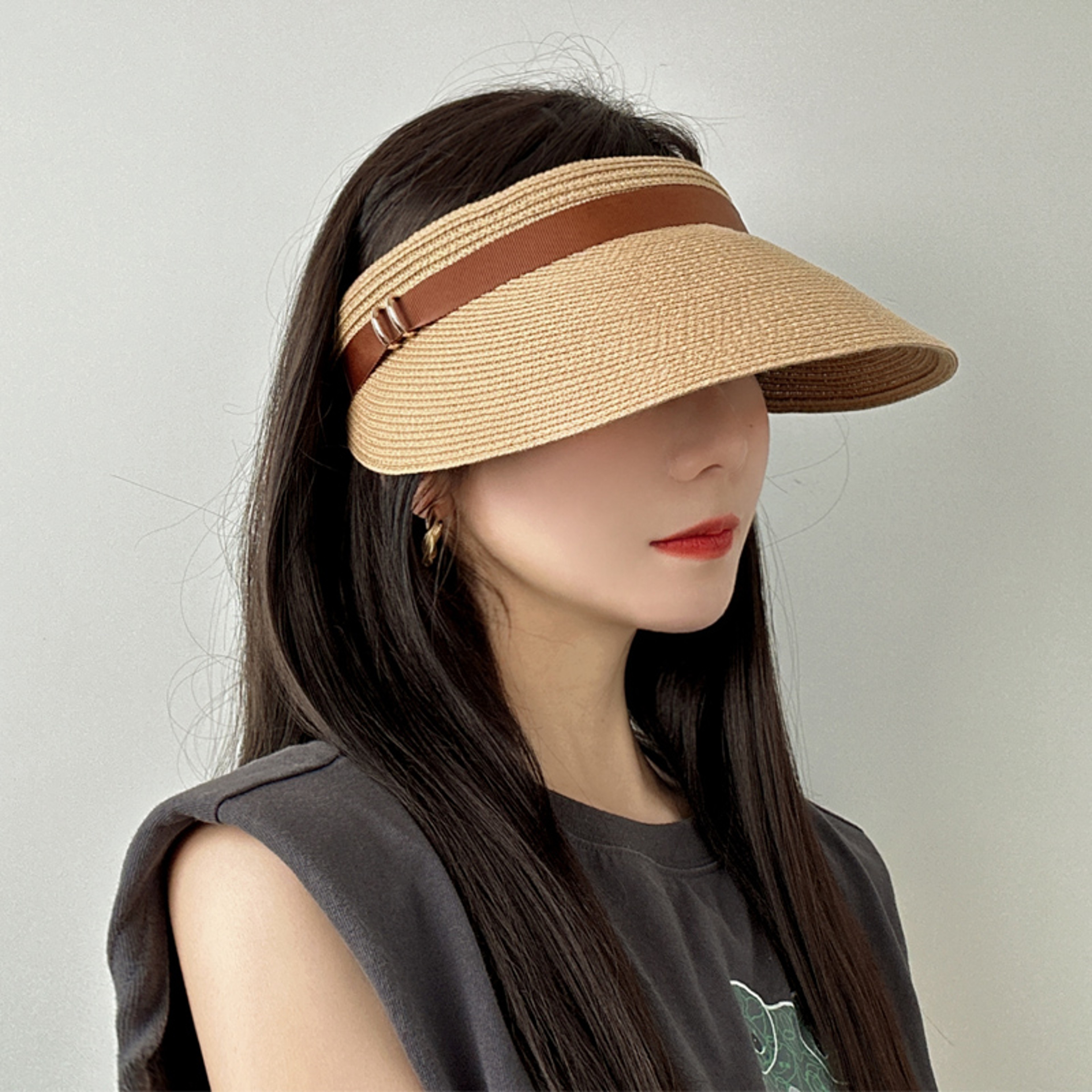Wide Brim Sun Hat For Women Adjustable Straw Visor Hat Packable Beach Cap 0