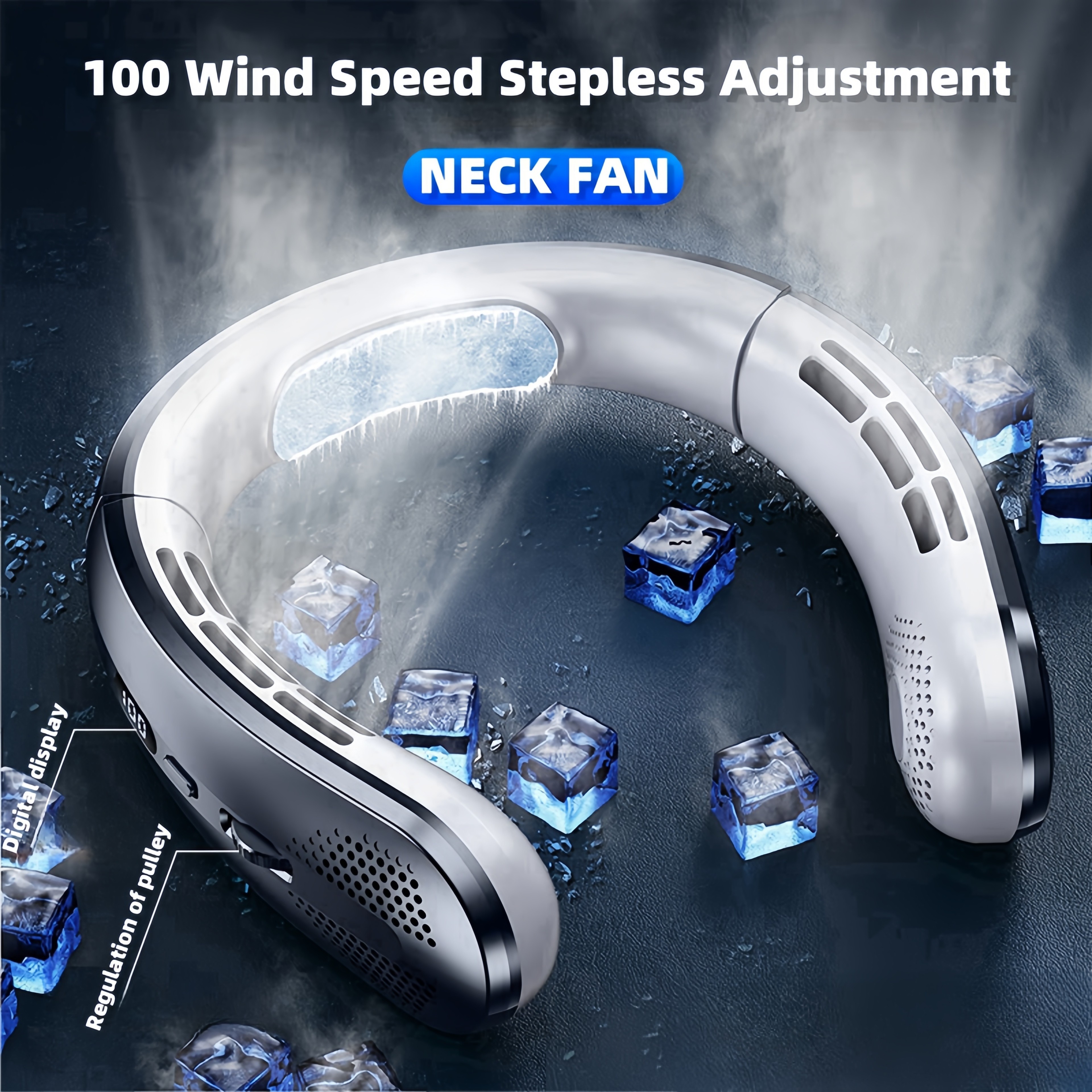 Portable Neck Fan USB Rechargeable Bladeless Personal Cooling Fan With LED Display 5